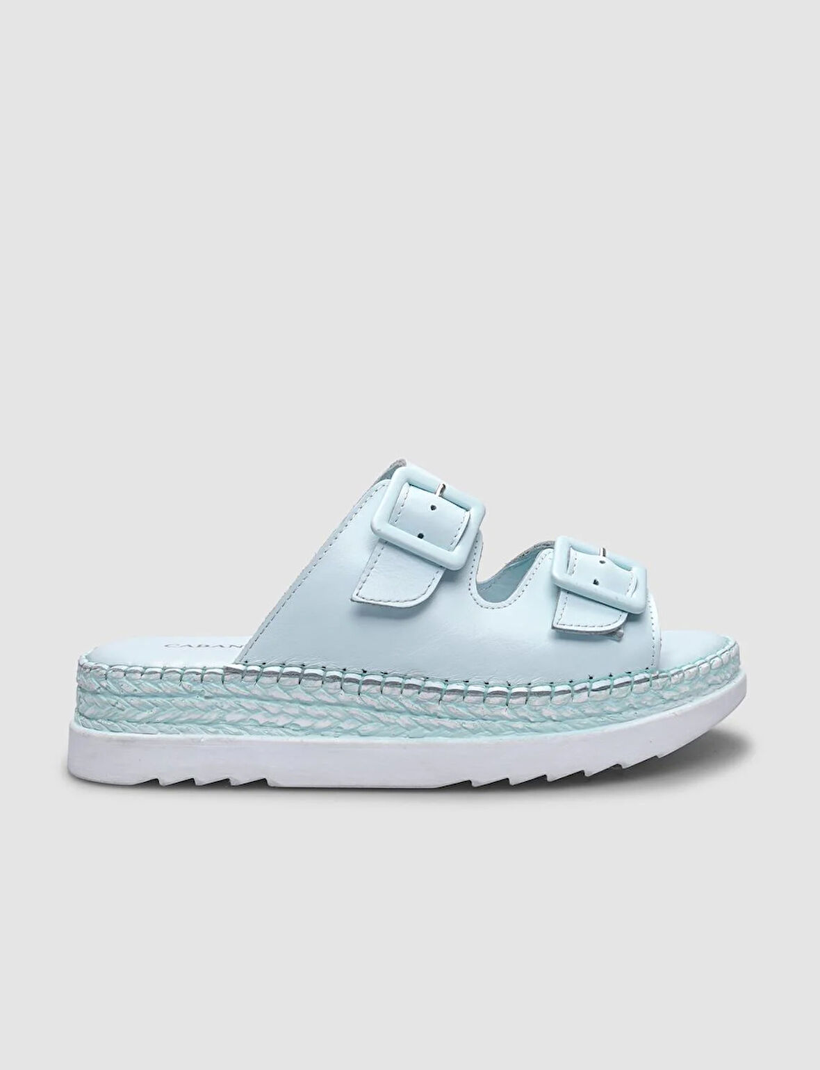 %100 Hakiki Deri Mavi Çift Tokalı Kadın Terlik