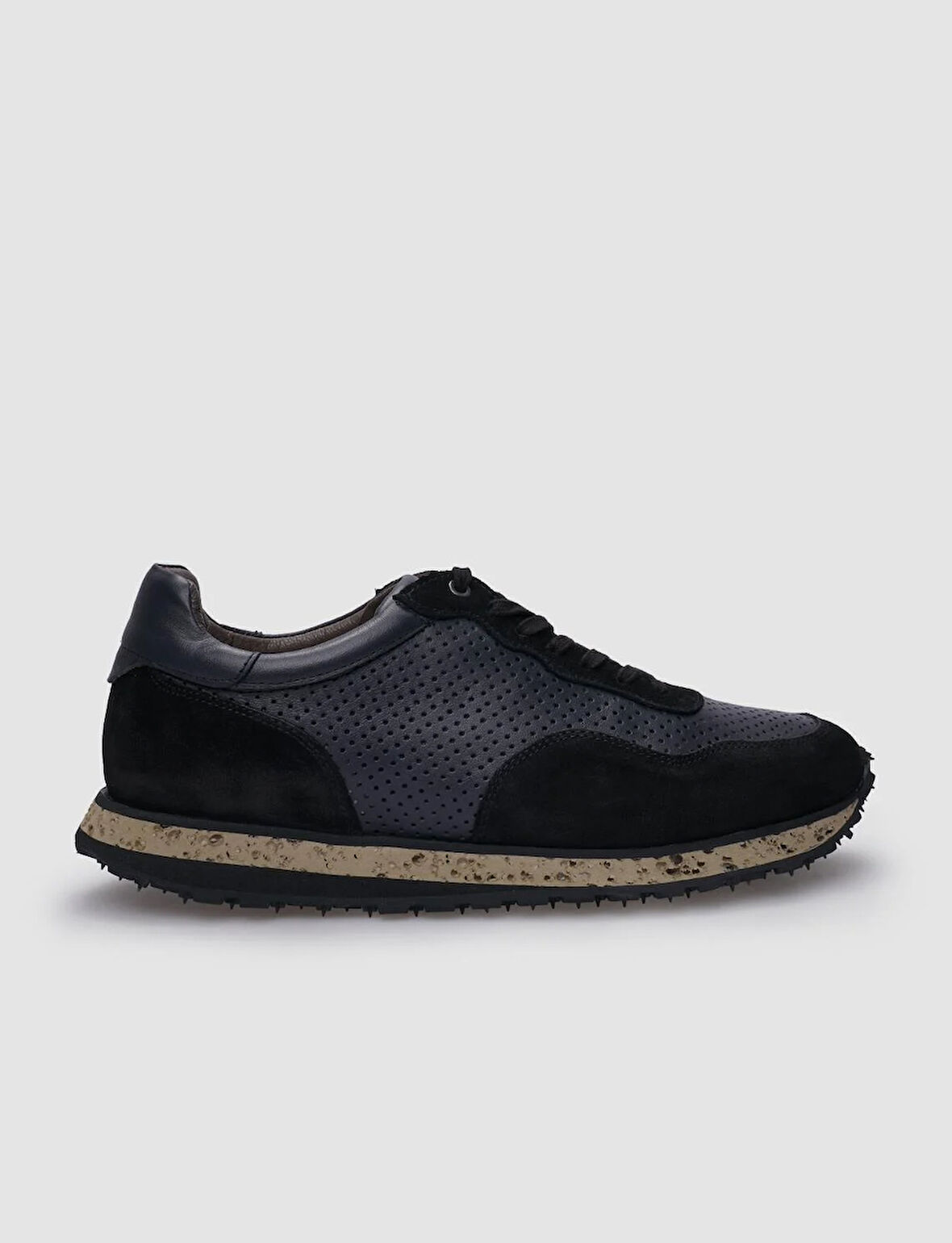 %100 Hakiki Deri Siyah Süet - Füme Bağcıklı Erkek Sneaker