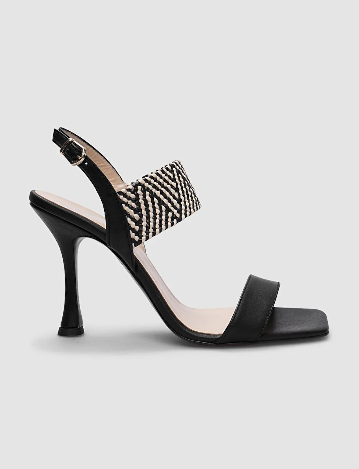 Cabani %100 Hakiki Deri Siyah Ekose Desenli Kadın Topuklu Ayakkabı