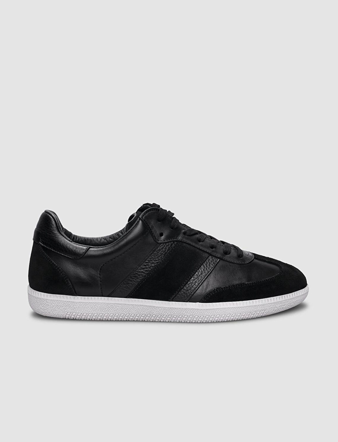 %100 Hakiki Deri Siyah Bağcıklı Erkek Sneaker
