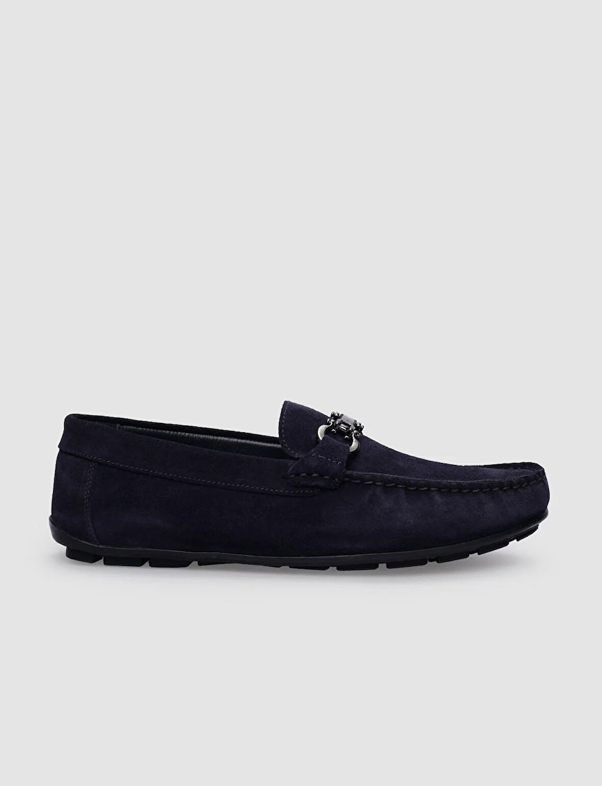 %100 Hakiki Deri Lacivert Süet Tokalı Erkek Loafer