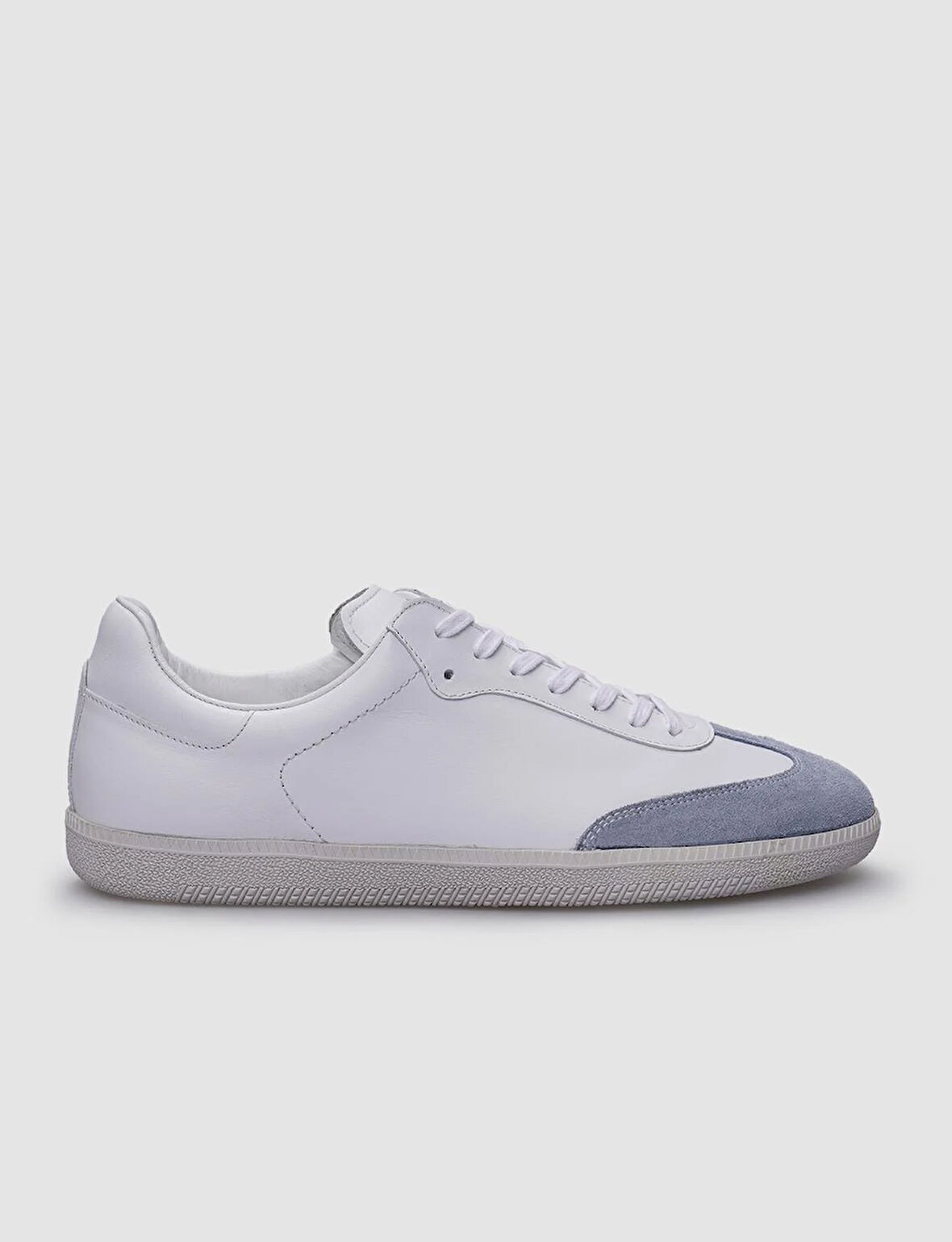 %100 Hakiki Deri Beyaz - Mavi Süet Bağcıklı Erkek Sneaker