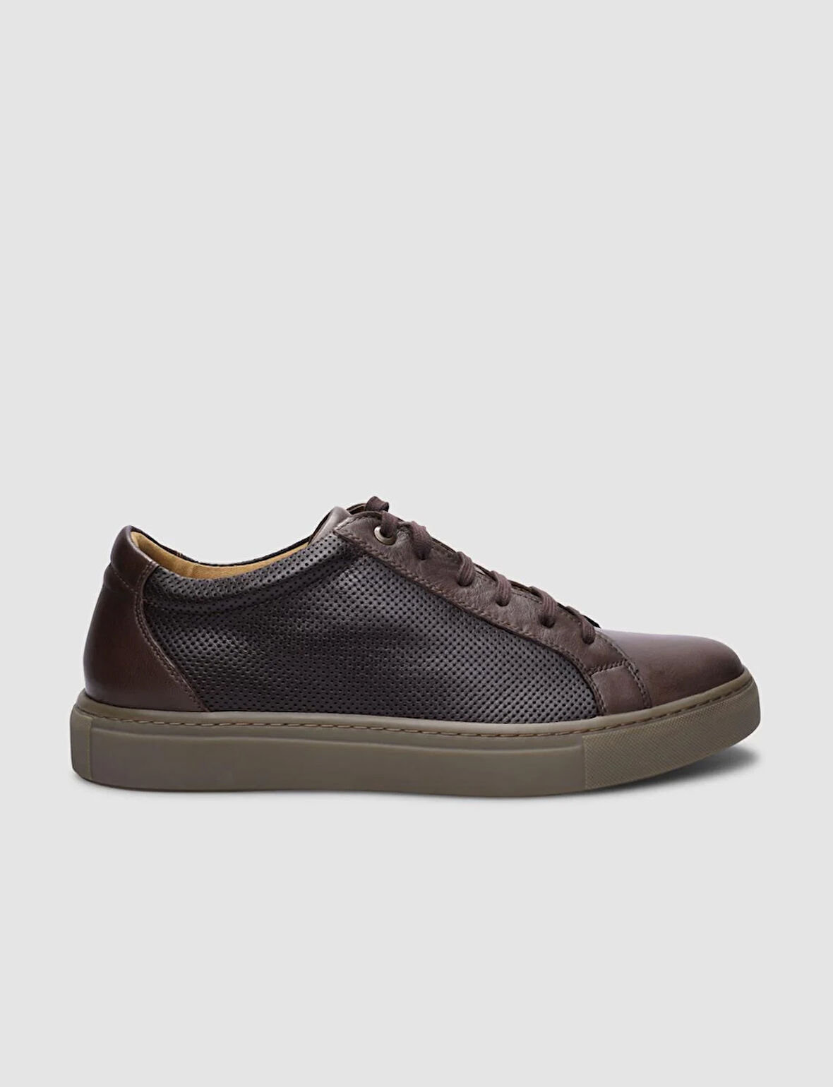%100 Hakiki Deri Kahverengi Bağcıklı Erkek Sneaker
