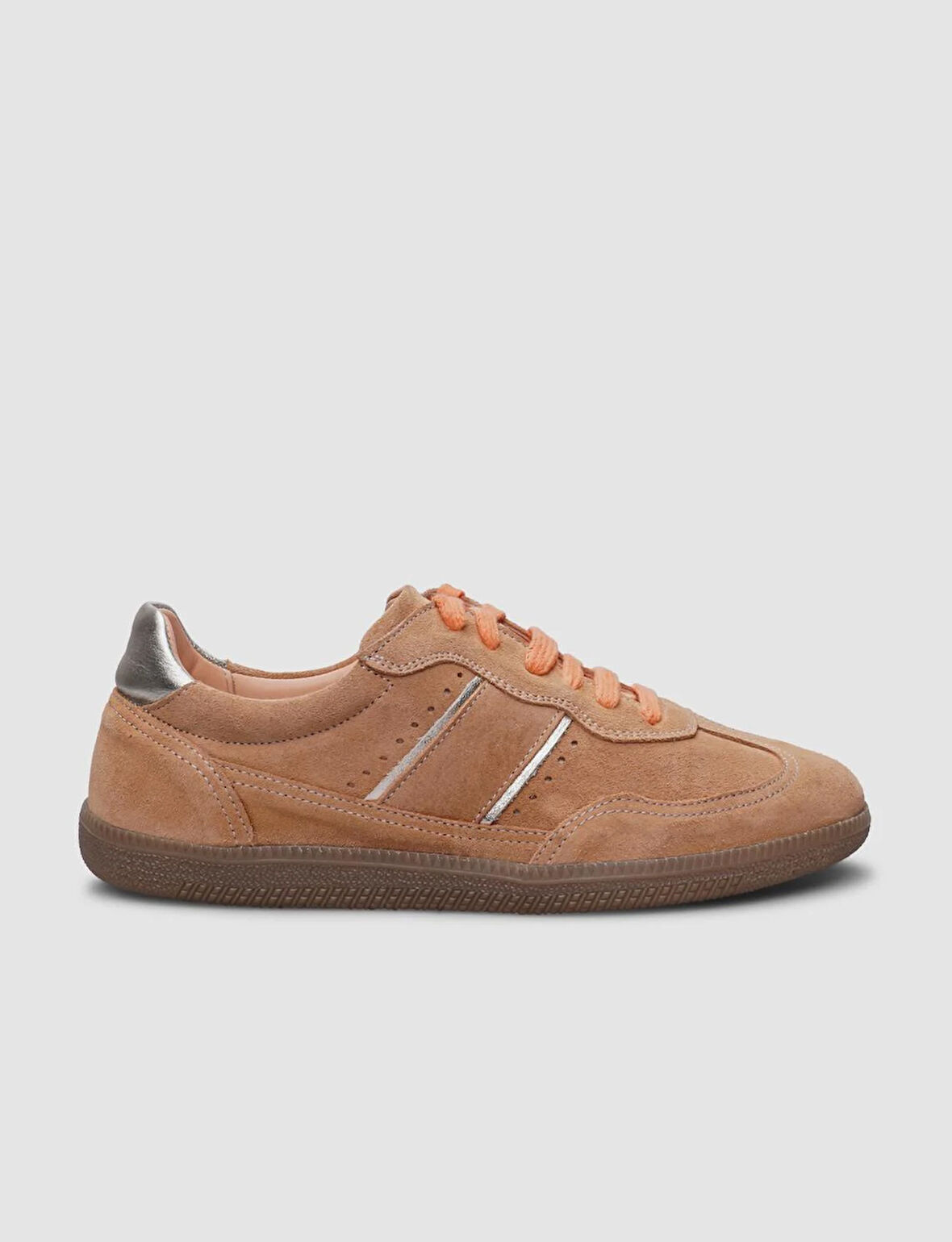 %100 Hakiki Deri Açık Turuncu Süet Bağcıklı Kadın Sneaker