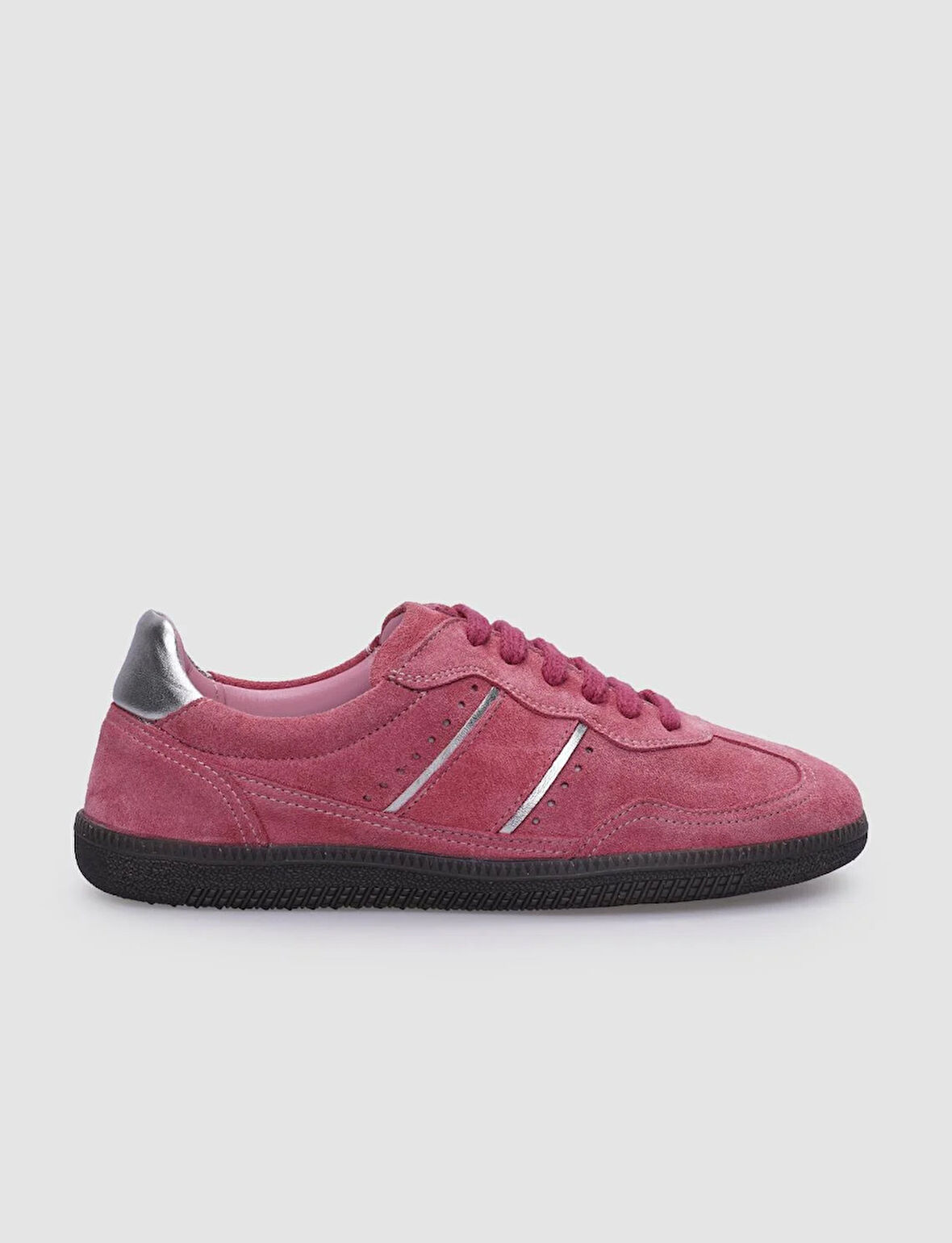 %100 Hakiki Deri Pembe Süet Bağcıklı Kadın Sneaker