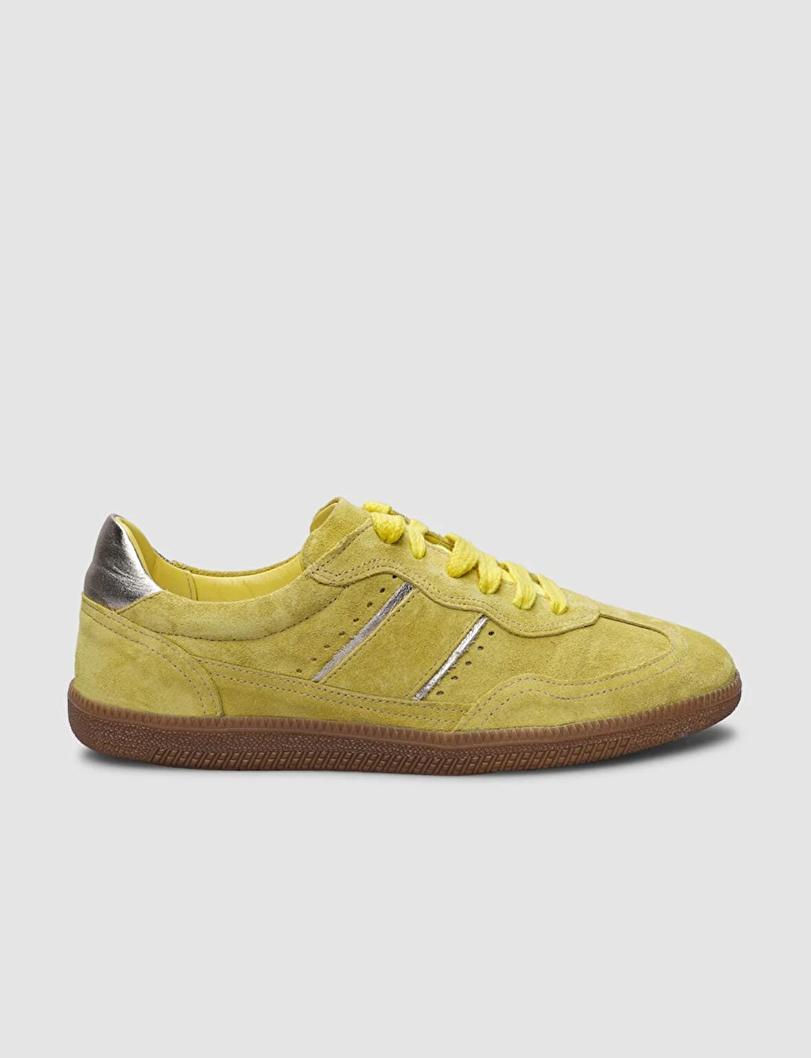 %100 Hakiki Deri Sarı Süet Bağcıklı Kadın Sneaker