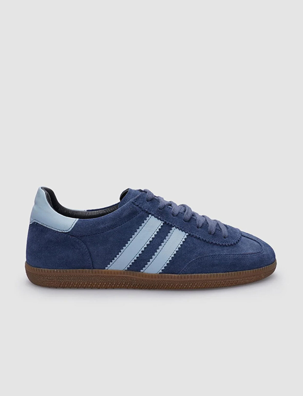 %100 Hakiki Deri Mavi Süet Bağcıklı Kadın Sneaker