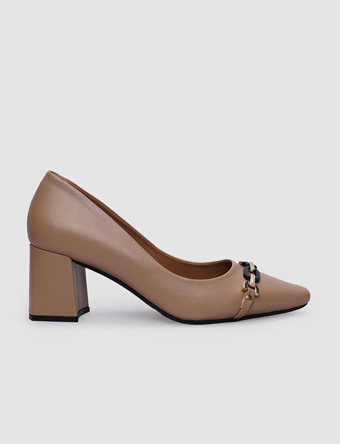 Cabani %100 Hakiki Deri Bej Tokalı Kadın Topuklu Ayakkabı