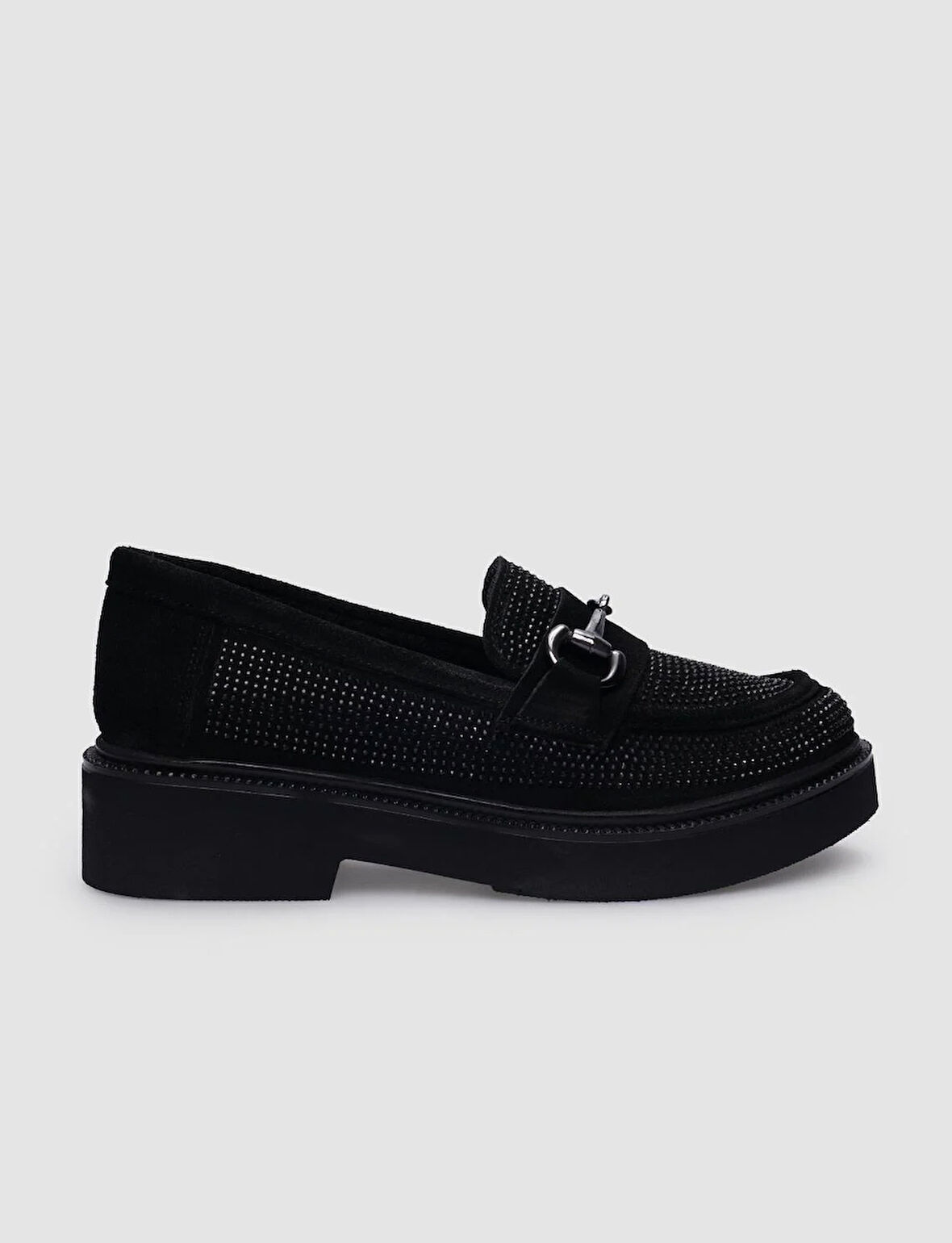 %100 Hakiki Deri Siyah Süet Tokalı Kadın Günlük Ayakkabı