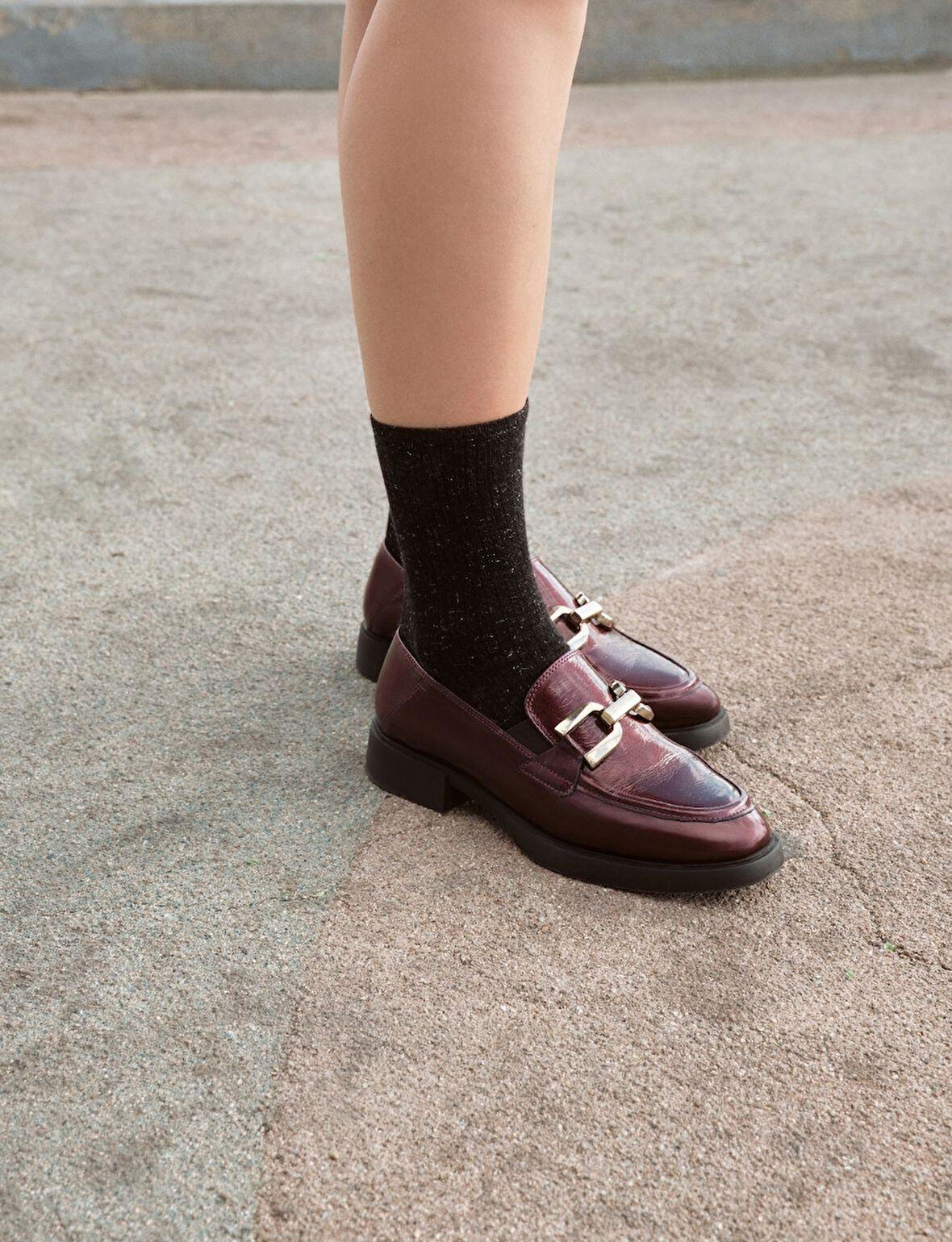 %100 Hakiki Deri Bordo Rugan Tokalı Kadın Günlük Ayakkabı