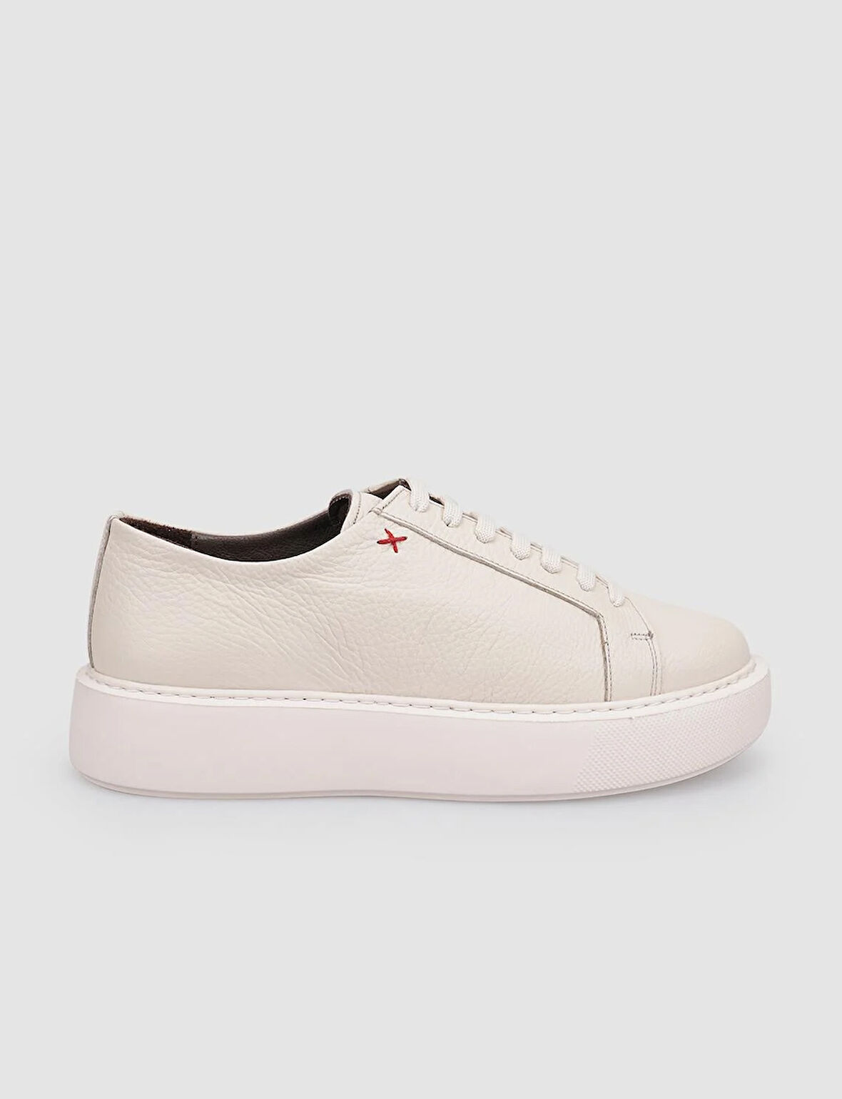 %100 Hakiki Deri Bej Bağcıklı Kadın Spor Ayakkabı