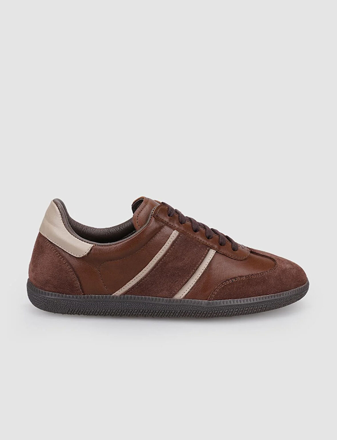 %100 Hakiki Deri Kahverengi Bağcıklı Kadın Sneaker