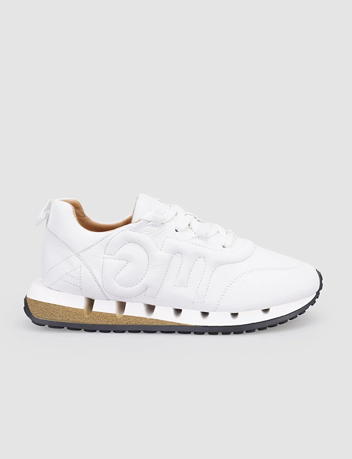 %100 Hakiki Deri Beyaz Bağcıklı Kadın Spor Ayakkabı