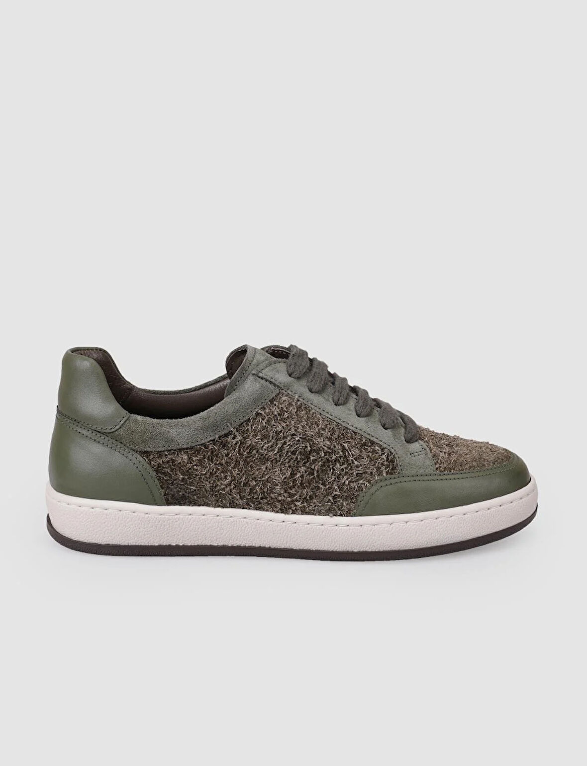 %100 Hakiki Deri Yeşil Bağcıklı Kadın Sneaker