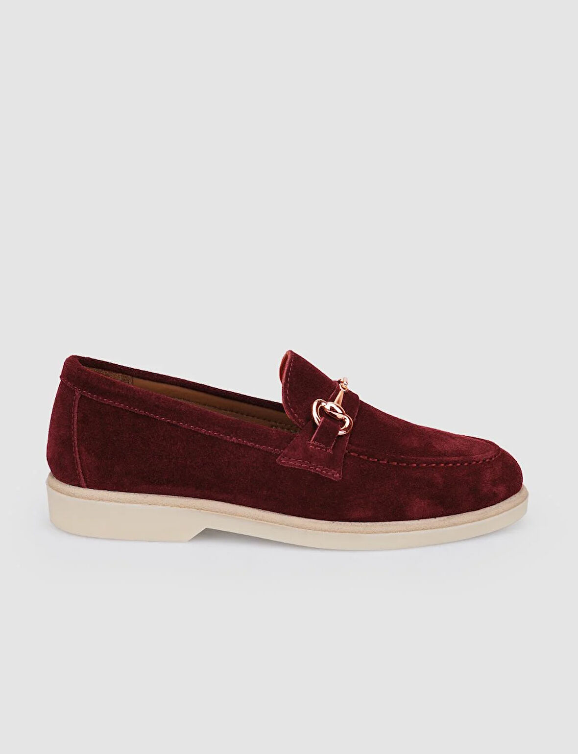 %100 Hakiki Deri Bordo Süet Kadın Loafer