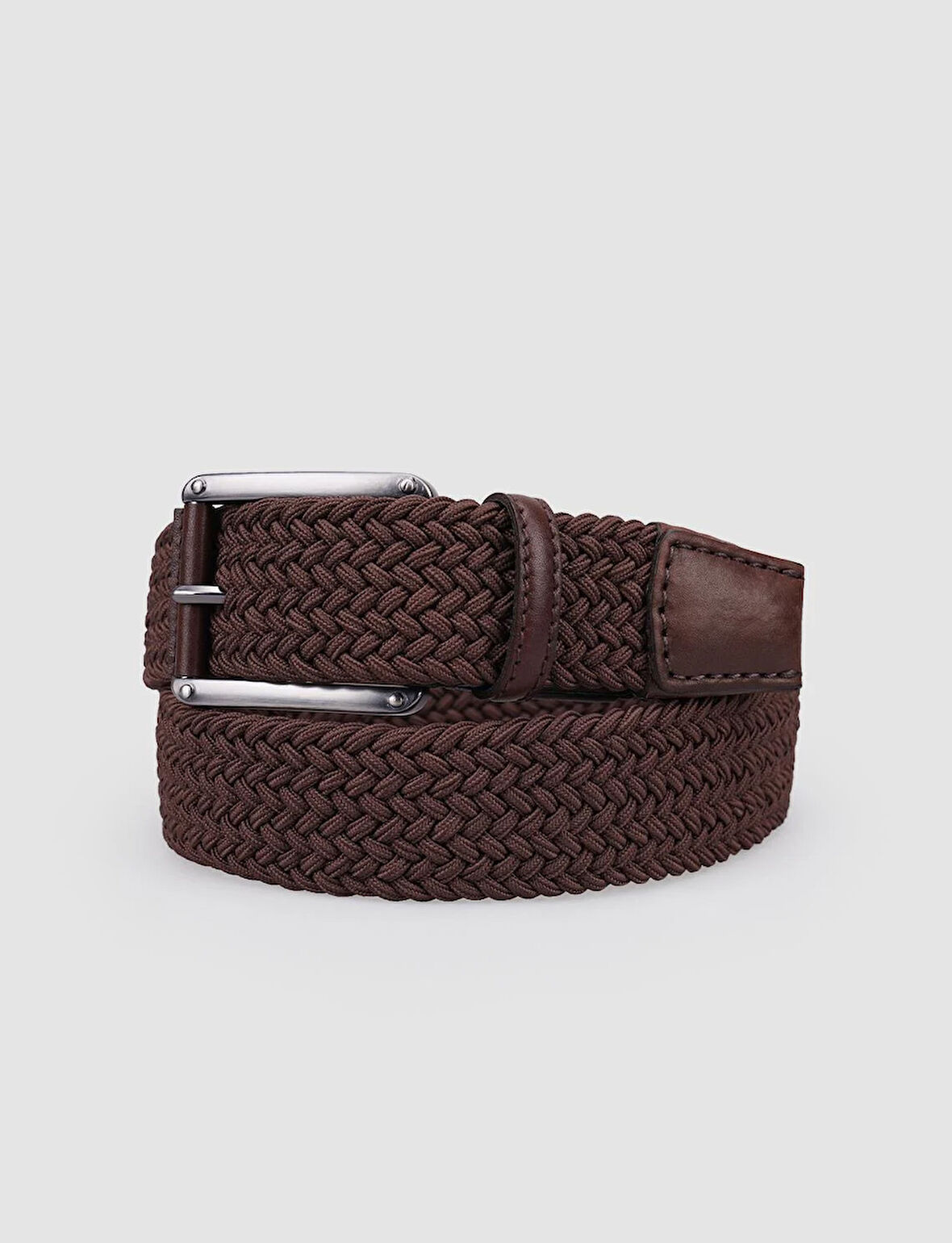 Cabani Triko Kahverengi Örgü Detaylı 4 cm Erkek Günlük Kemer