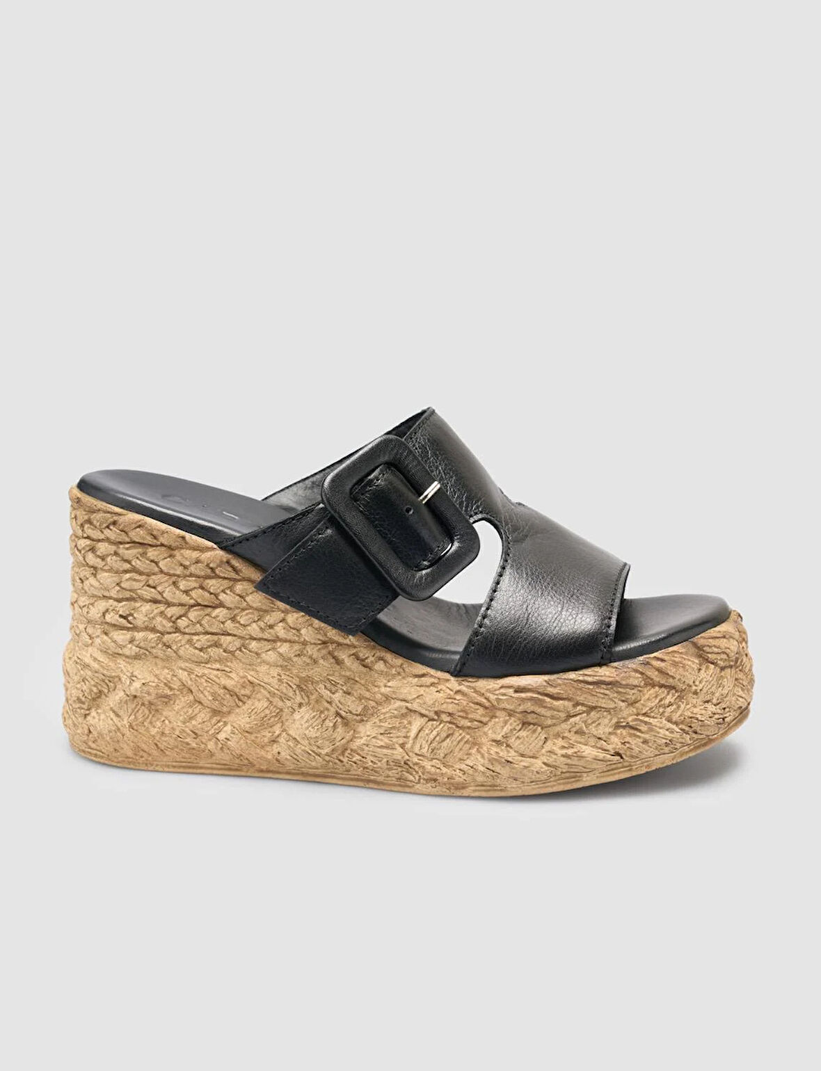 %100 Hakiki Deri Siyah Dolgu Topuk Kadın Terlik