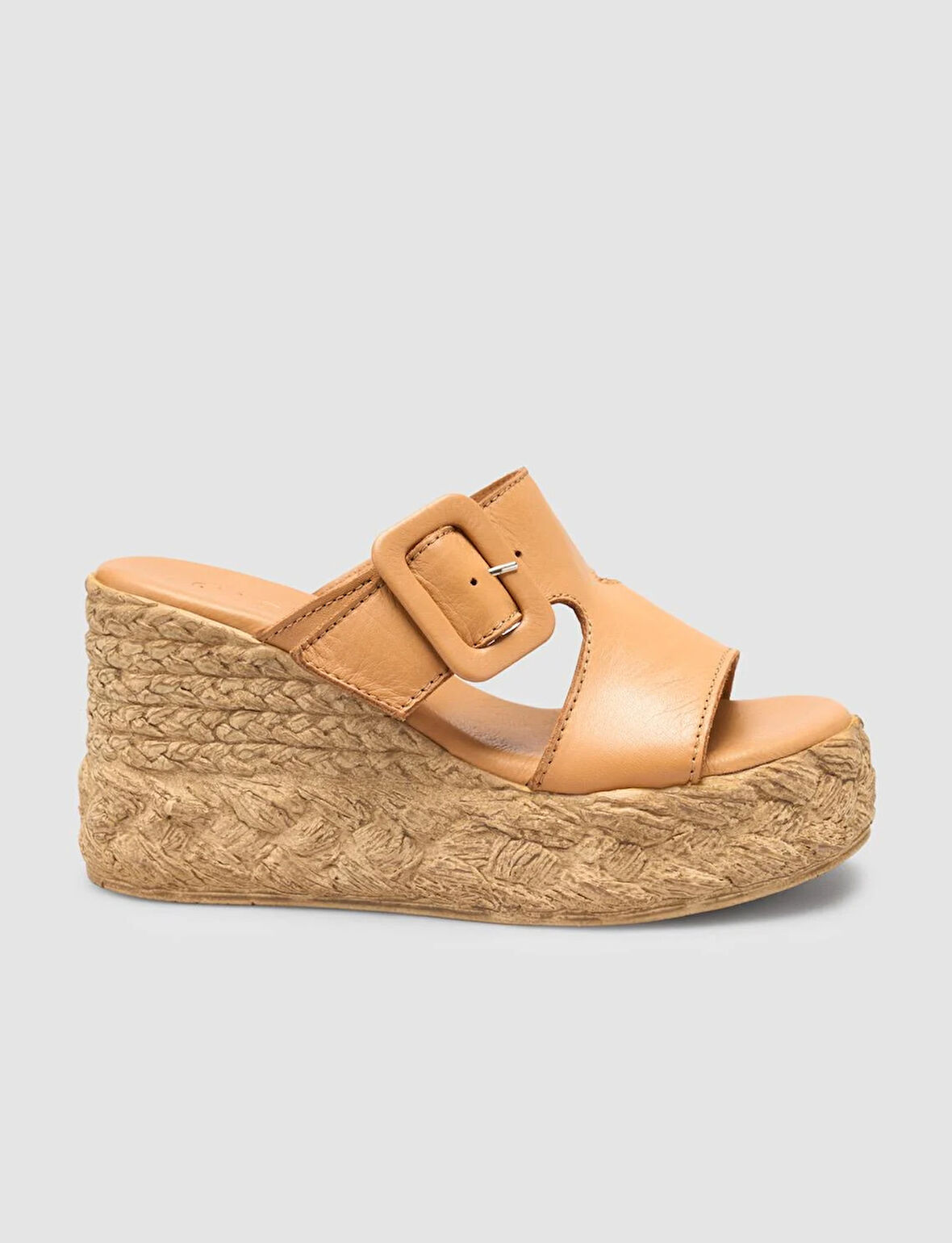 %100 Hakiki Deri Taba Dolgu Topuk Kadın Terlik