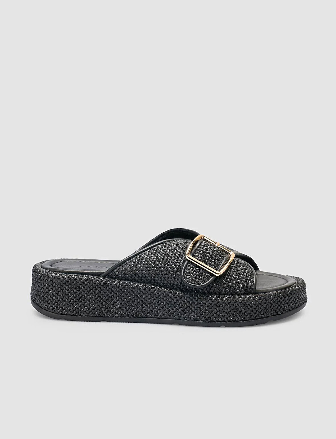 Hasır Detaylı Siyah Kadın Terlik