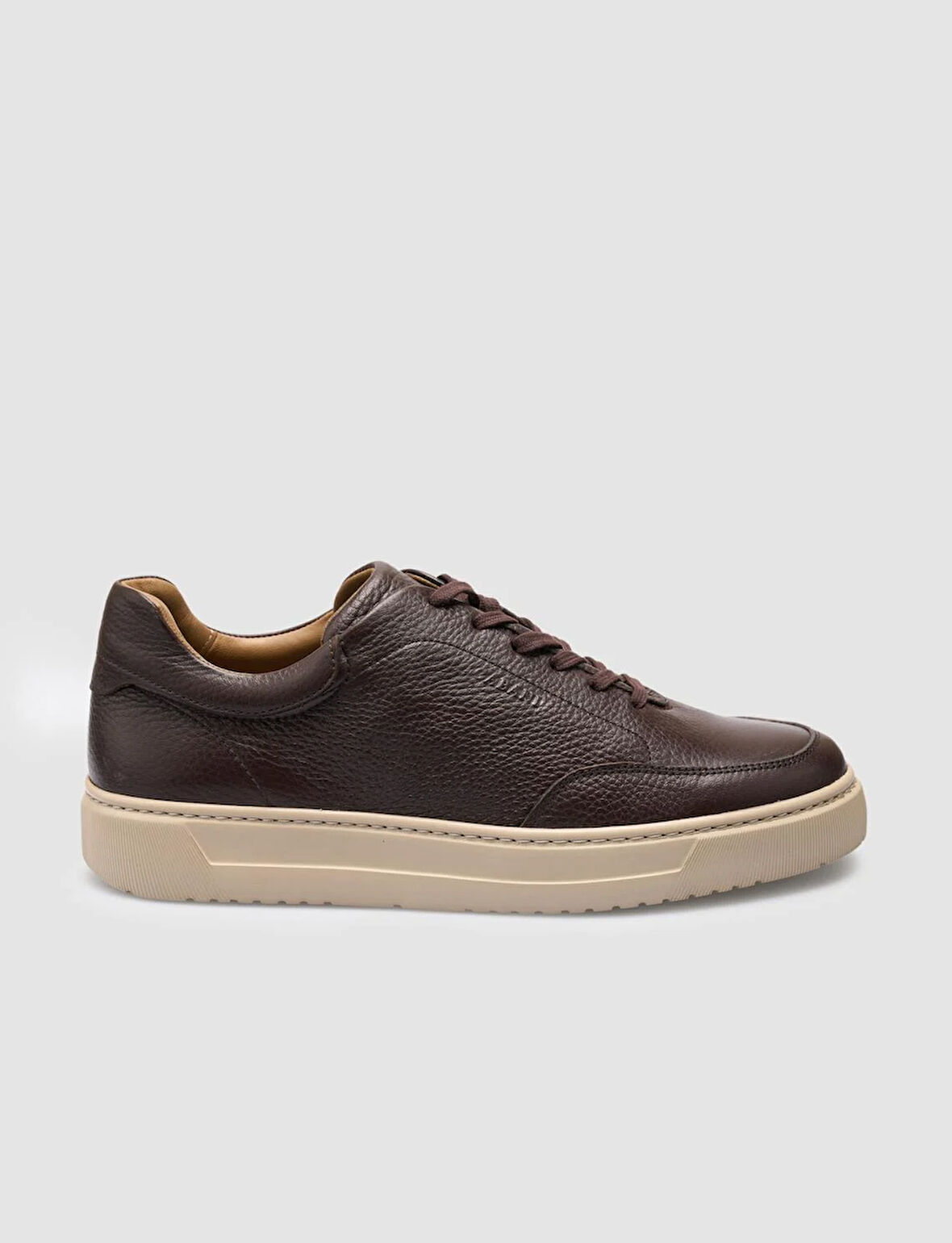 %100 Hakiki Deri Kahverengi Bağcıklı Erkek Sneaker