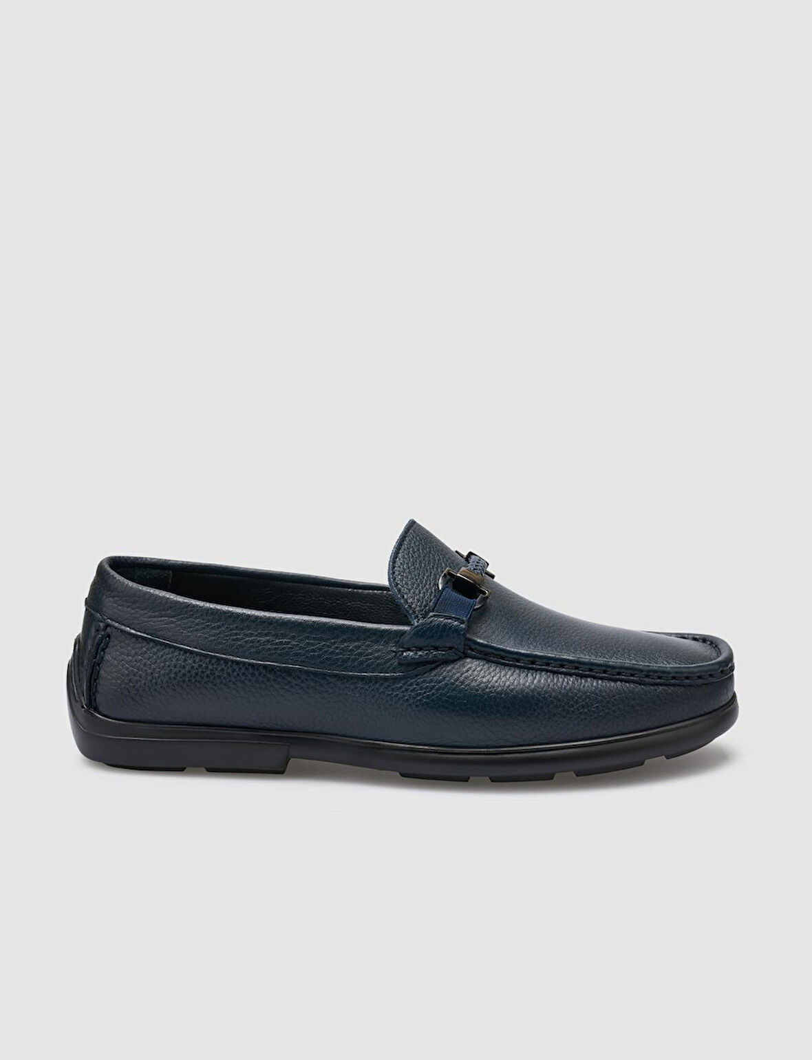 %100 Hakiki Deri Lacivert Toka Detaylı Erkek Loafer