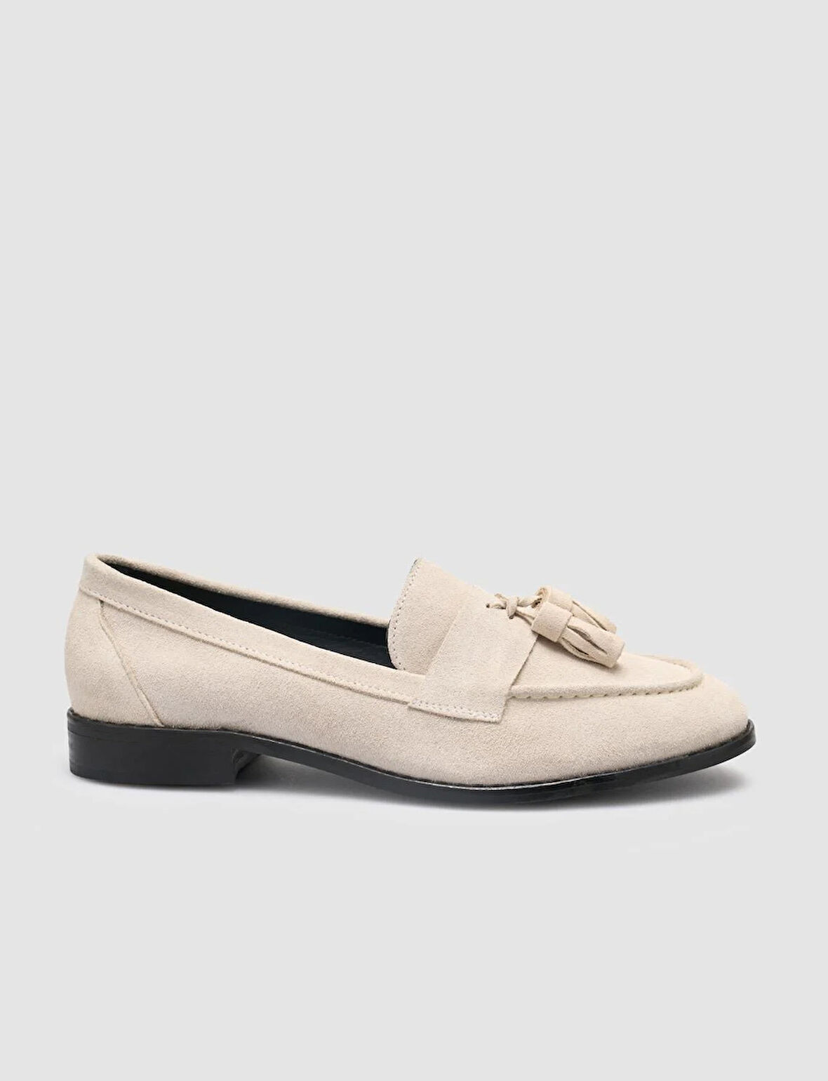 %100 Hakiki Deri Bej Süet Kadın Loafer