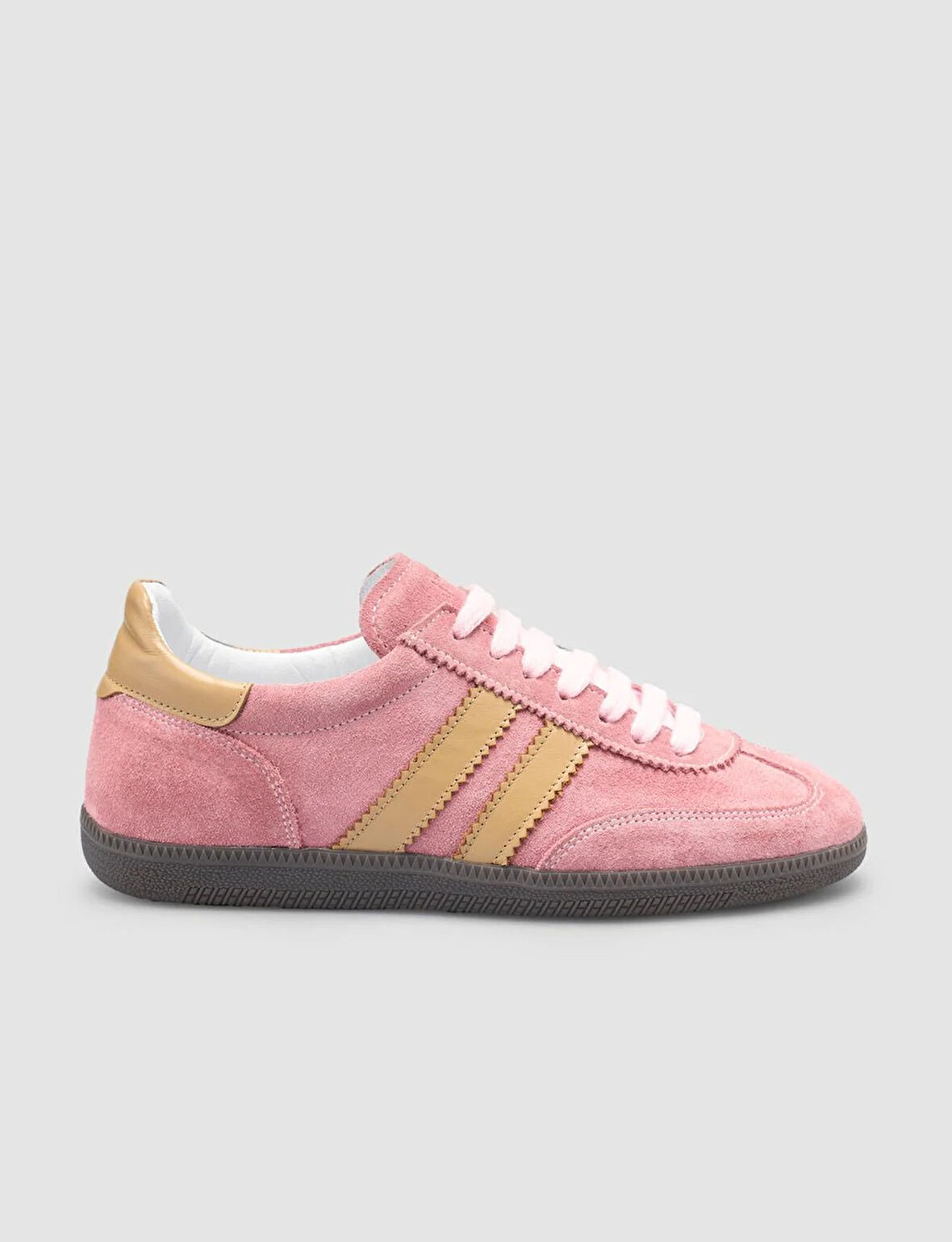 %100 Hakiki Deri Pembe Bağcıklı Kadın Sneaker