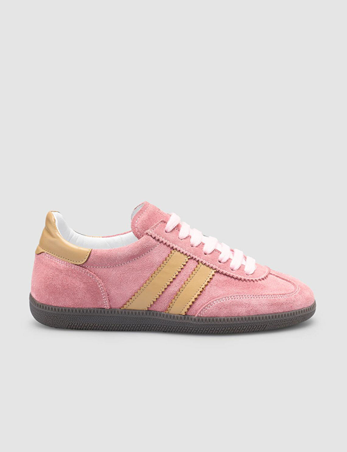 %100 Hakiki Deri Pembe Bağcıklı Kadın Sneaker