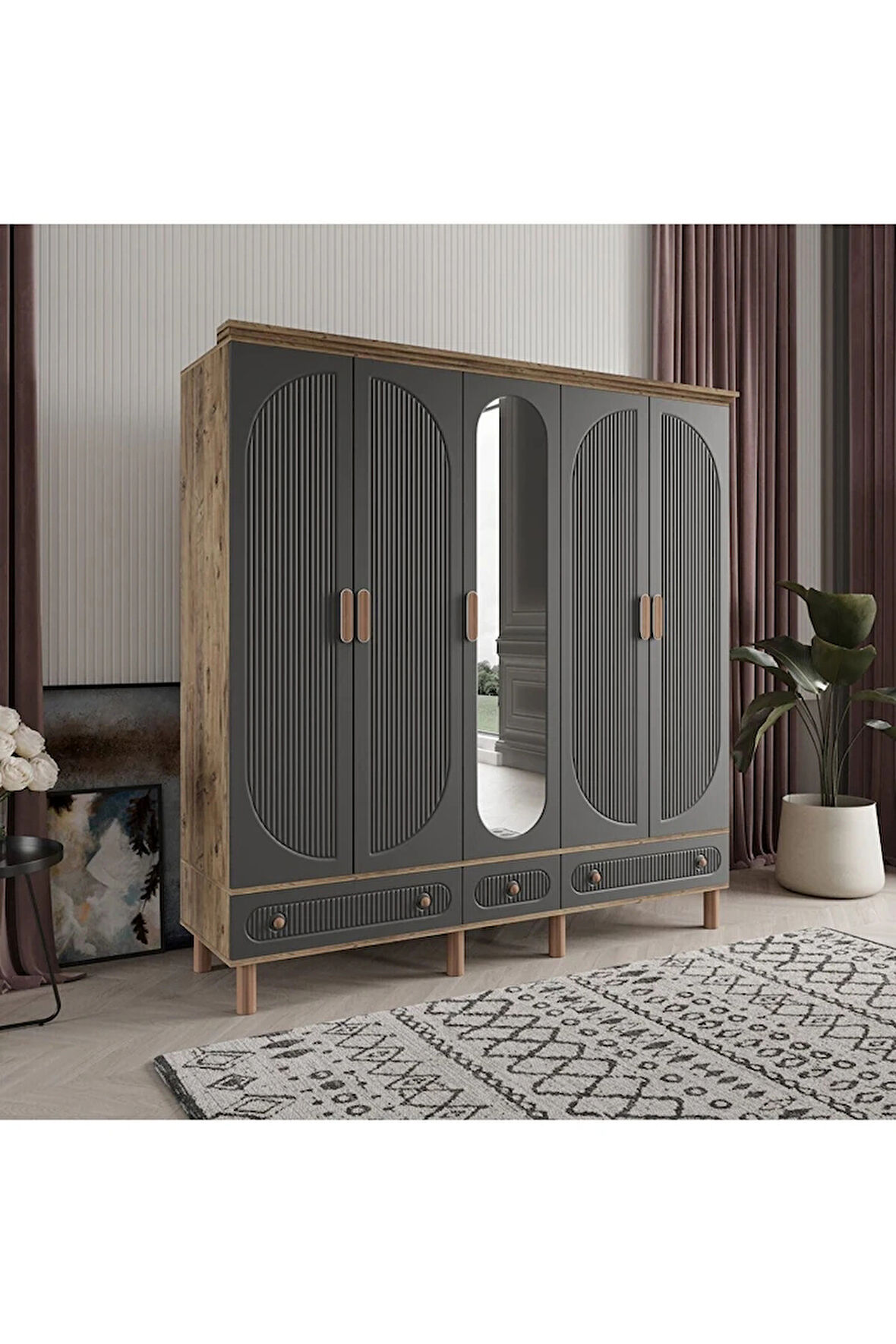 SOHO 5 KAPAKLI ANTRASİT GARDIROP TAMAMI MDF