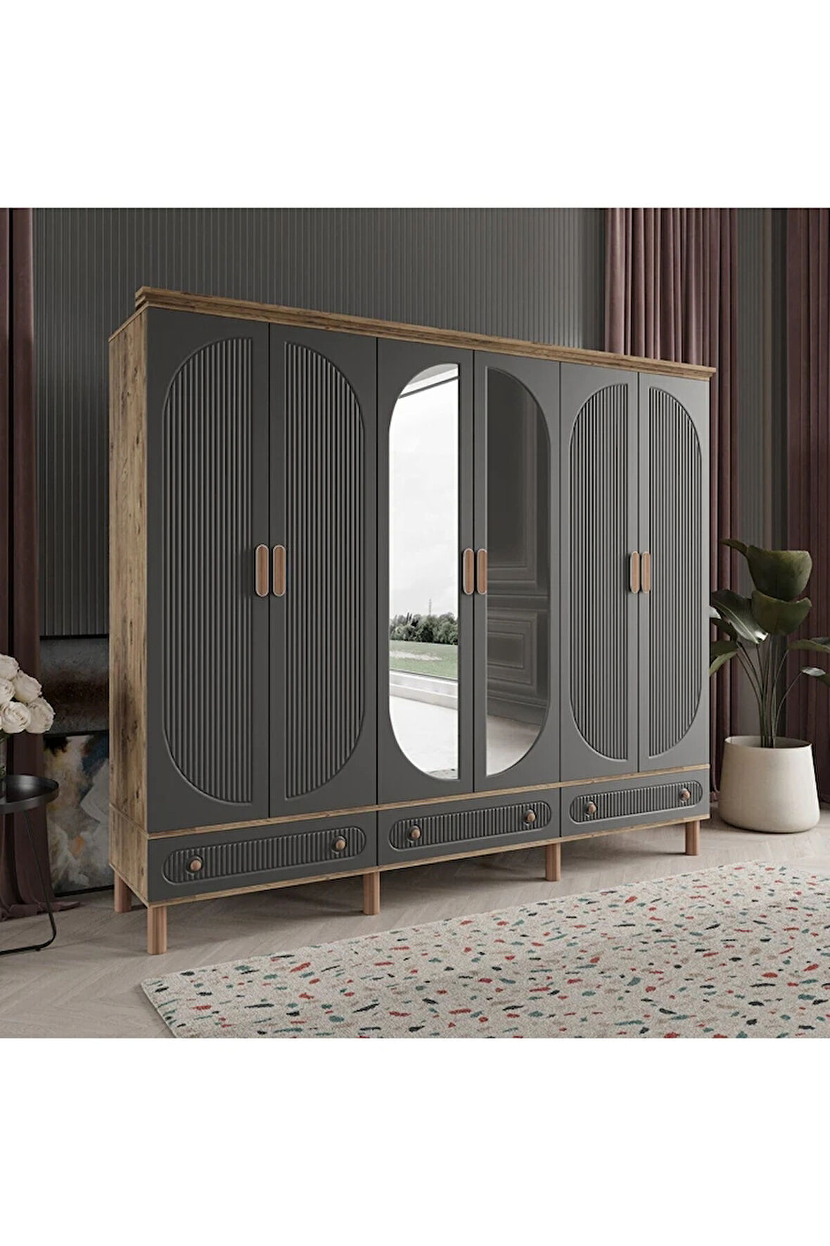 SOHO 6 KAPAKLI ANTRASİT GARDIROP TAMAMI MDF