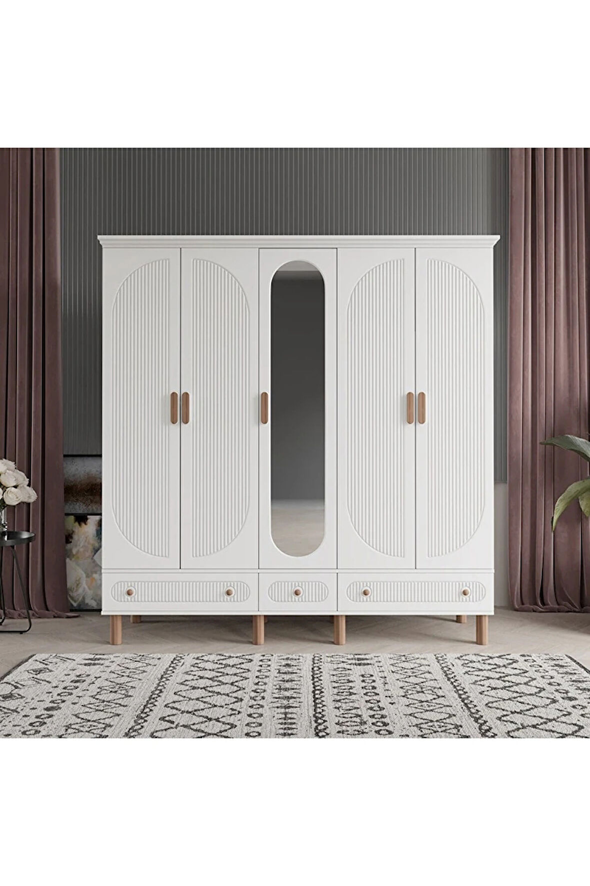 SOHO 5 KAPAKLI BEYAZ GARDIROP TAMAMI MDF