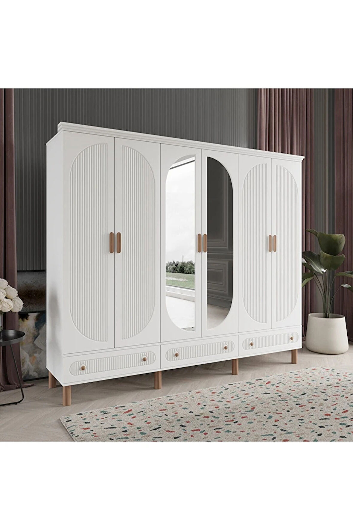 SOHO 6 KAPAKLI BEYAZ GARDIROP TAMAMI MDF