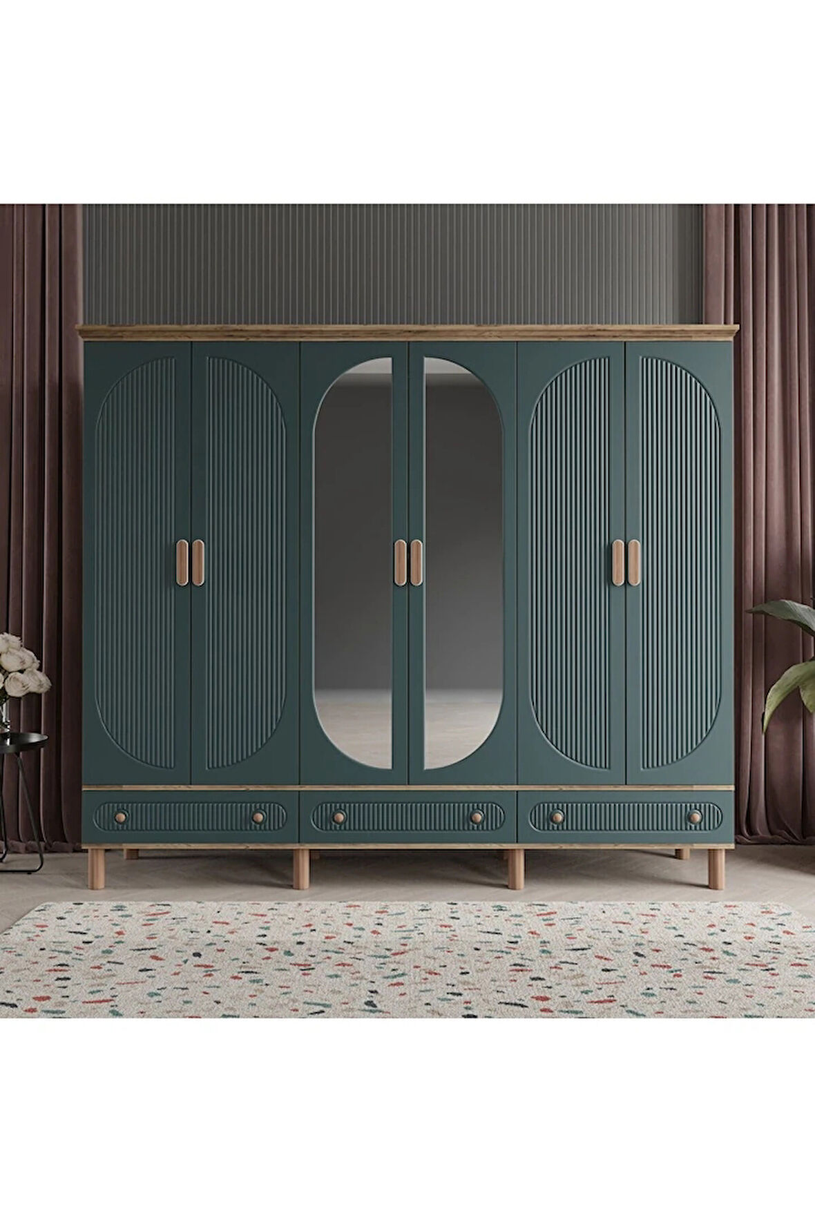 SOHO 6 KAPAKLI YEŞİL GARDIROP TAMAMI MDF