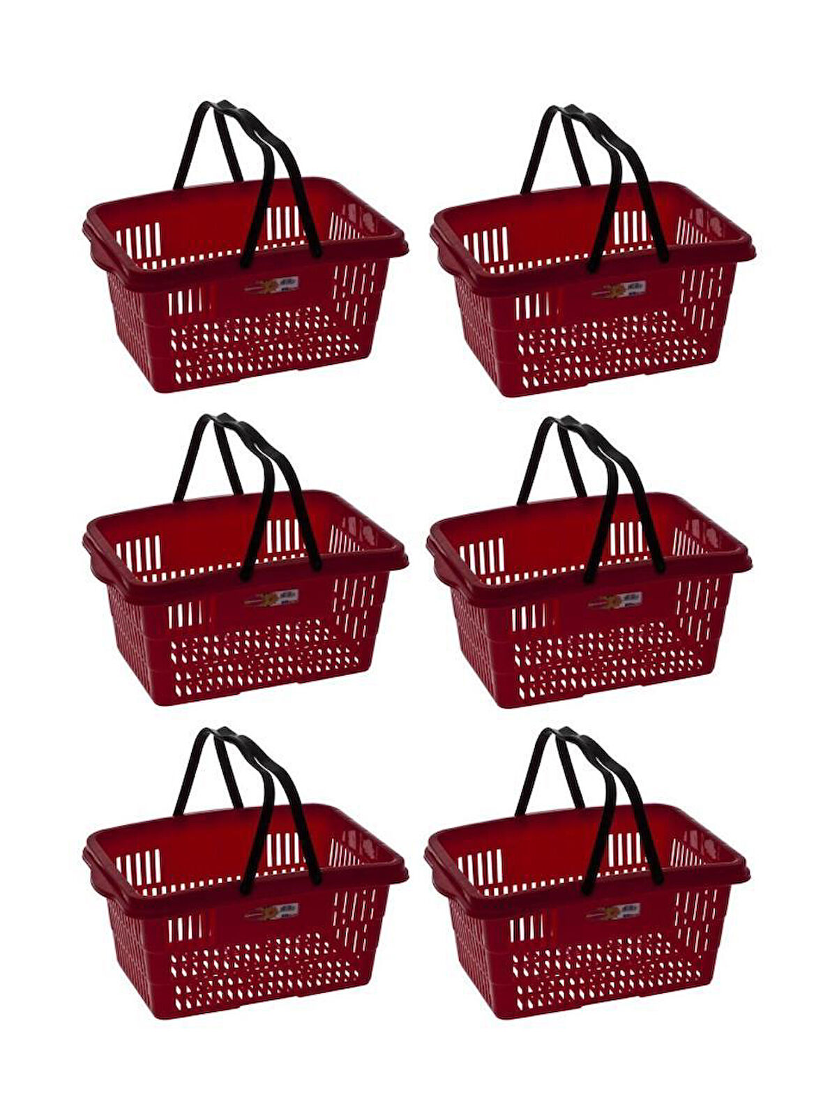 Omnipazar SY-2260 Çift Saplı Plastik Market Taşıma Sepeti Kırmızı 6 Adet 