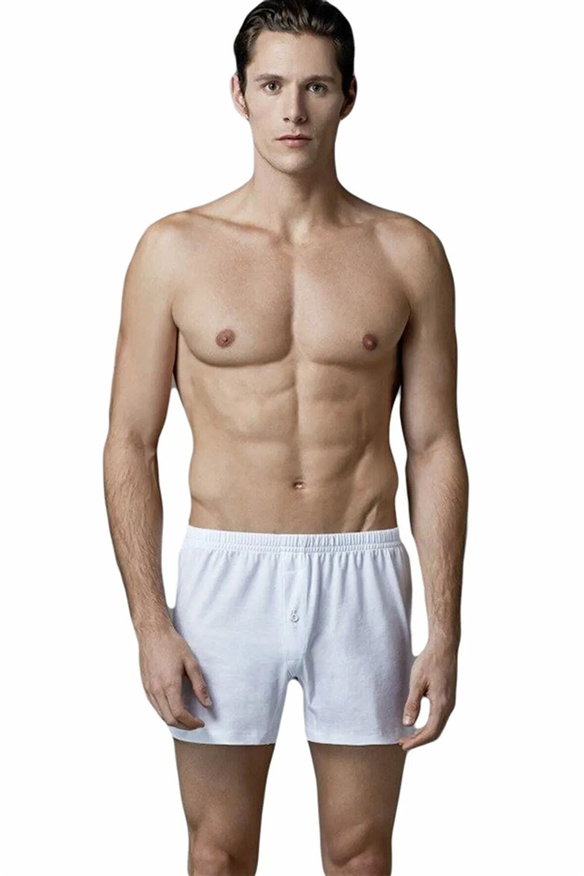 Erkek Beyaz Düğmeli Regular Boxer