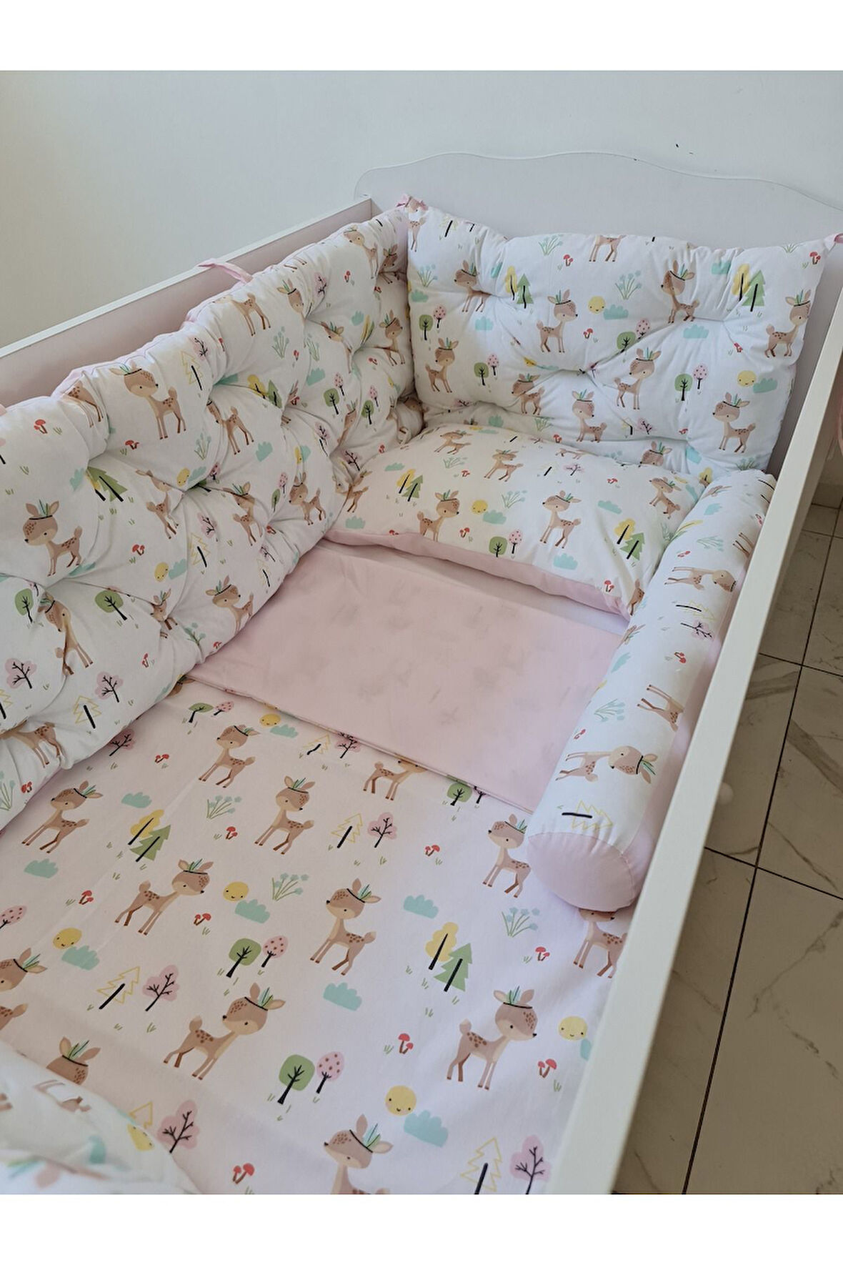 70 x 130 - Bebek Beşik Kenar Koruma Takımı - 40 cm Yükseklik, Yıkanabilir