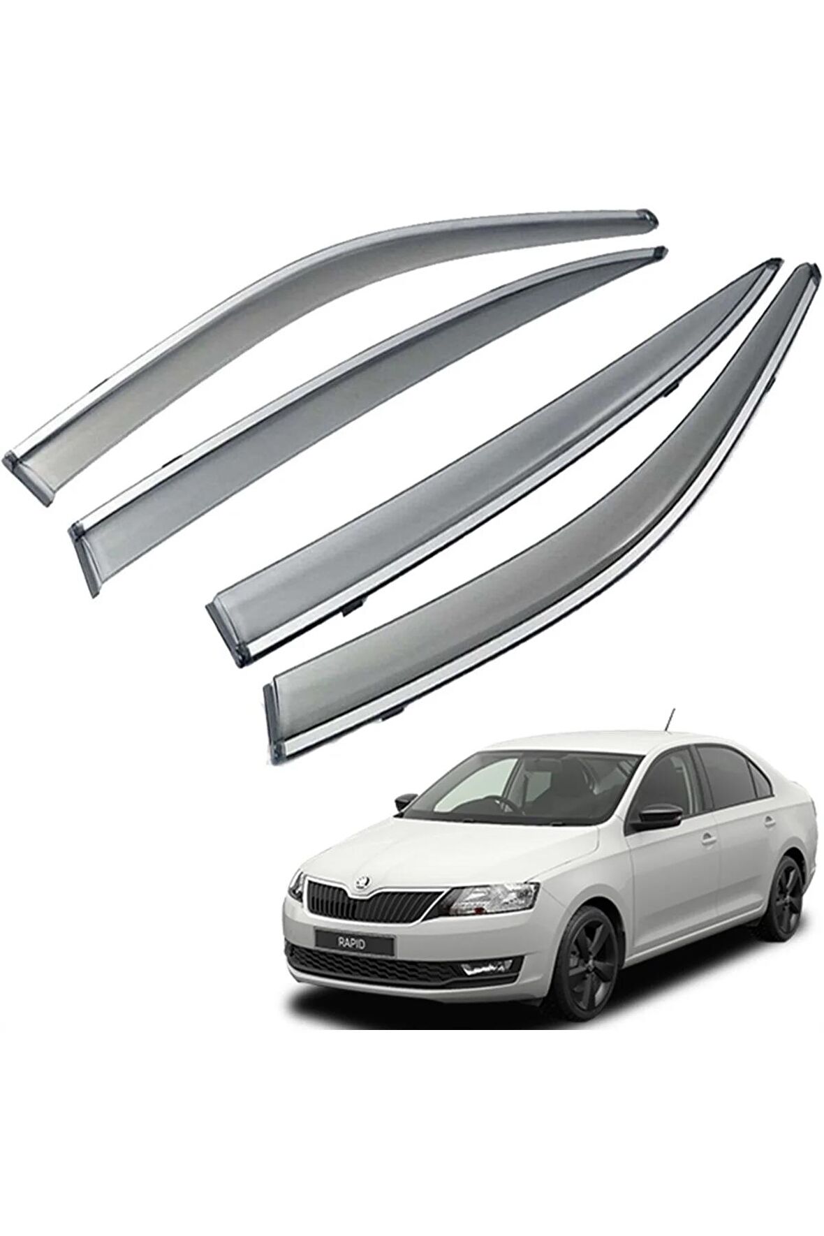 Skoda Rapid Mügen Cam Rüzgarlığı Kromlu Rüzgarlık (Paslanmaz Kromlu) Sedan 2012 Sonrası FÜME RENK