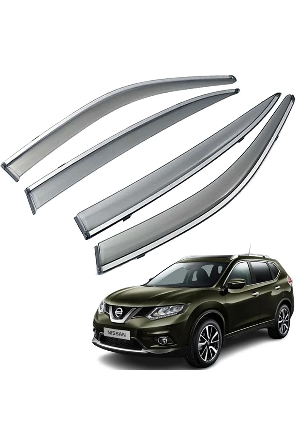 Nissan X-trail Mügen Cam Rüzgarlığı Kromlu Rüzgarlık (PASLANMAZ KROMLU) 2013-2017 Arası Füme Renk