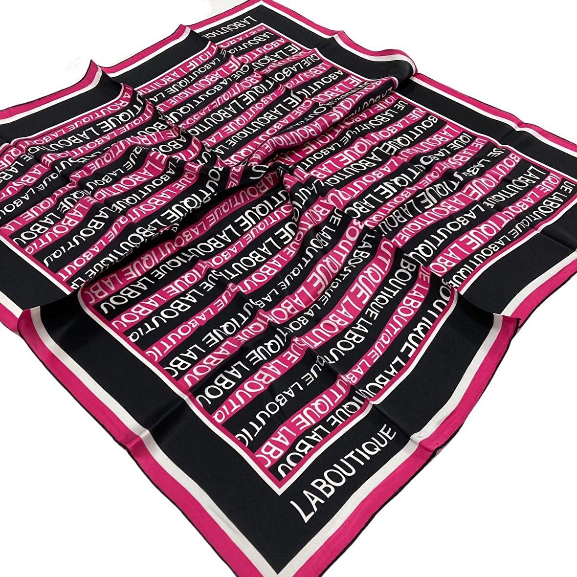 La Boutique Pembe Harf Desenli Sura İpek Eşarp 1631-07