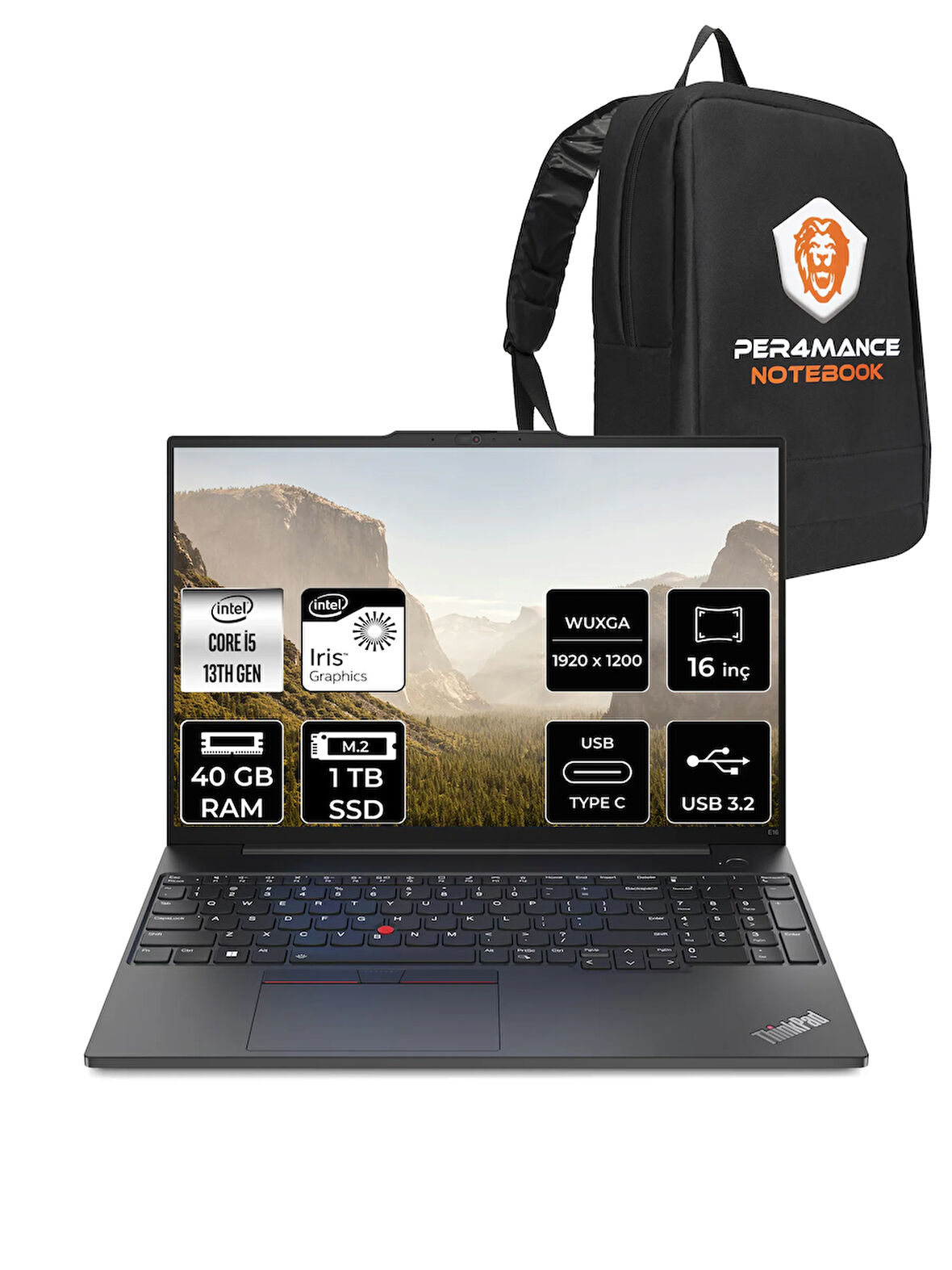 Lenovo ThinkPad E16 G1 i5 13420H 40GB 1TB SSD WUXGA 16'' FDOS Dizüstü Bilgisayar & PER4 ÇANTA