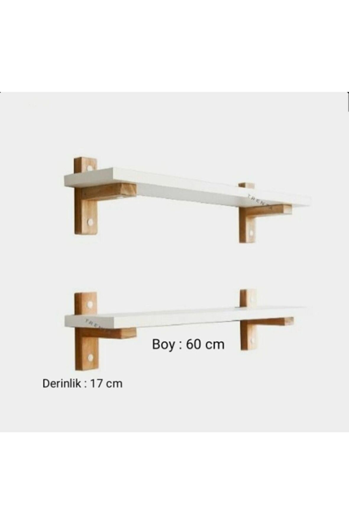 Beyaz Ahşap Ayaklı Dekoratif  2'li Duvar Rafı