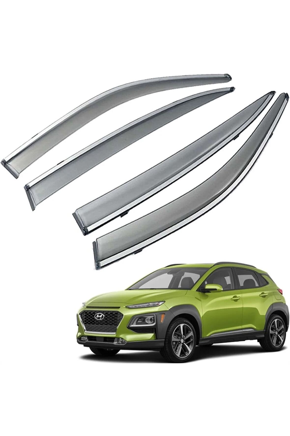 Hyundai Kona Mügen Cam Rüzgarlığı Kromlu Rüzgarlık ( Paslanmaz Kromlu ) 2015 Sonrası FÜME RENK