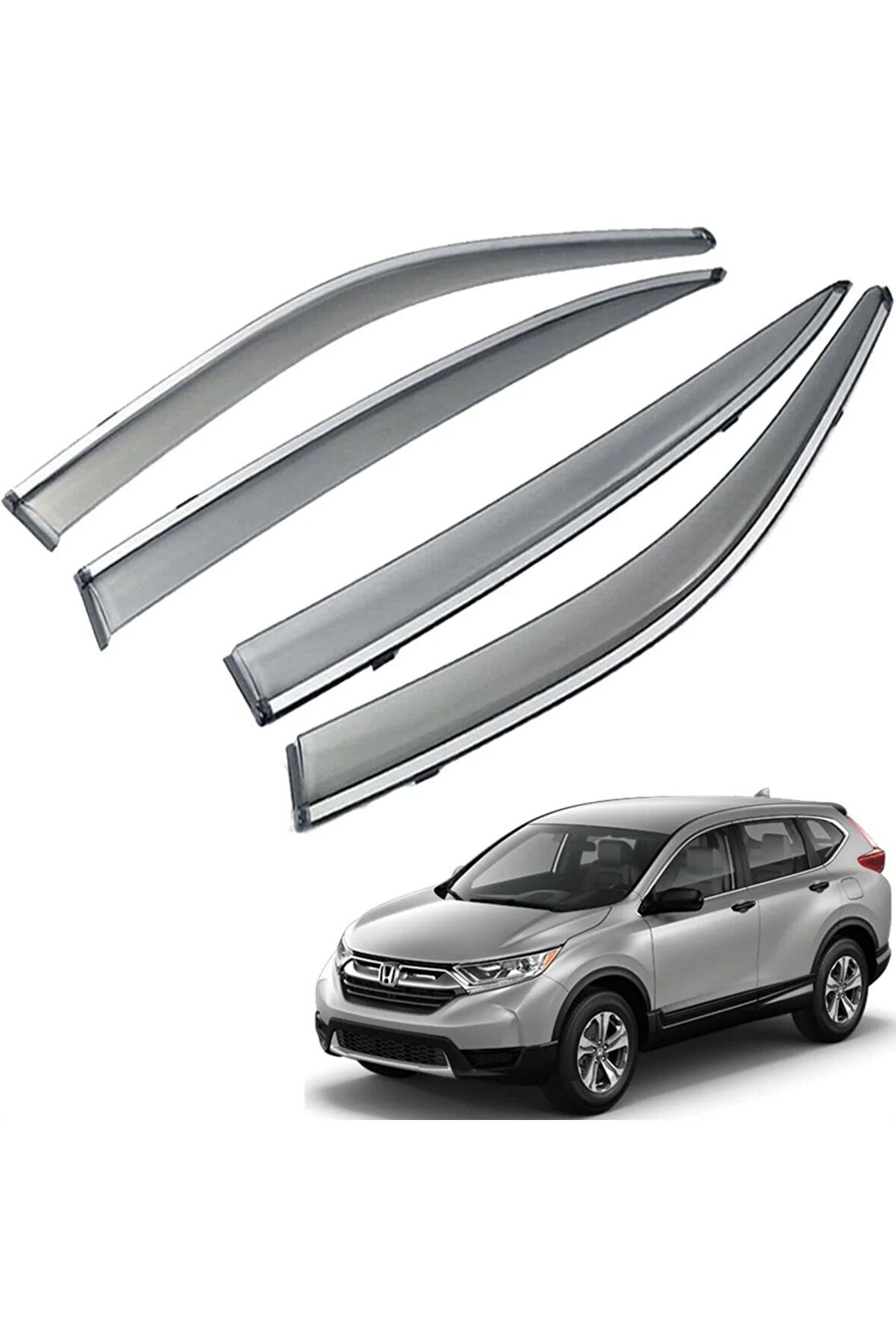 Honda CR-V Mügen Cam Rüzgarlığı Kromlu Rüzgarlık ( Paslanmaz Kromlu ) 2018 Sonrası 4 Lü FÜME RENK