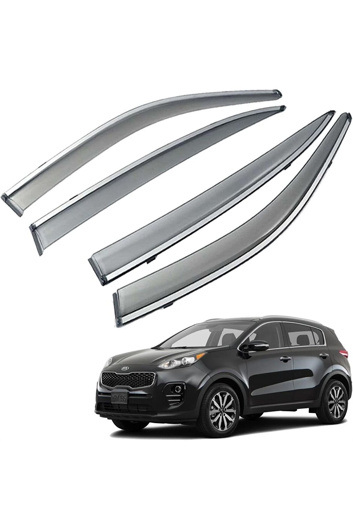 Kia Sportage Mügen Cam Rüzgarlığı Kromlu Rüzgarlık ( Paslanmaz Kromlu ) 2016-2021 4 Lü FÜME RENK