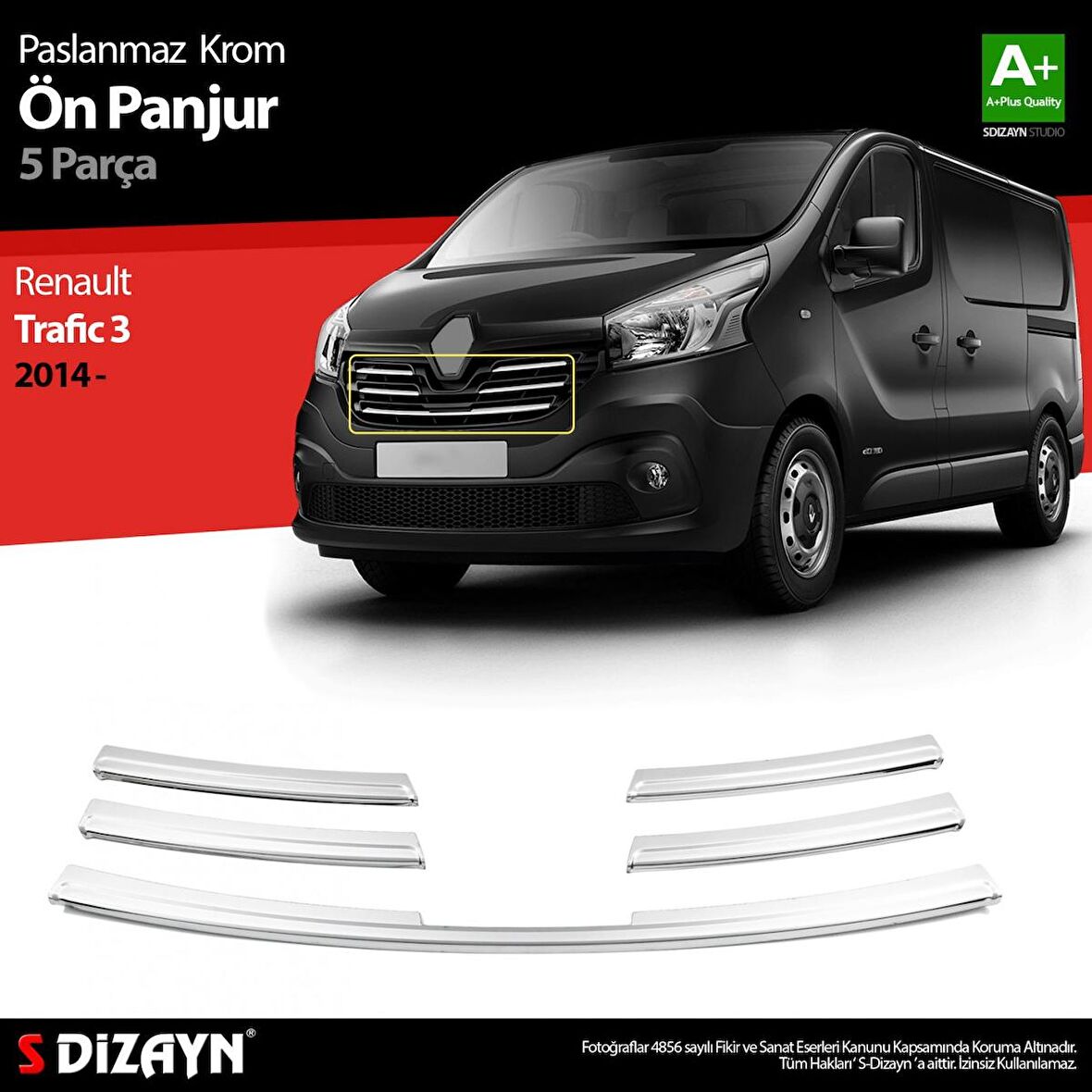 S-Dizayn Renault Trafic Krom Ön Panjur 5 Prç. 2015 Üzeri