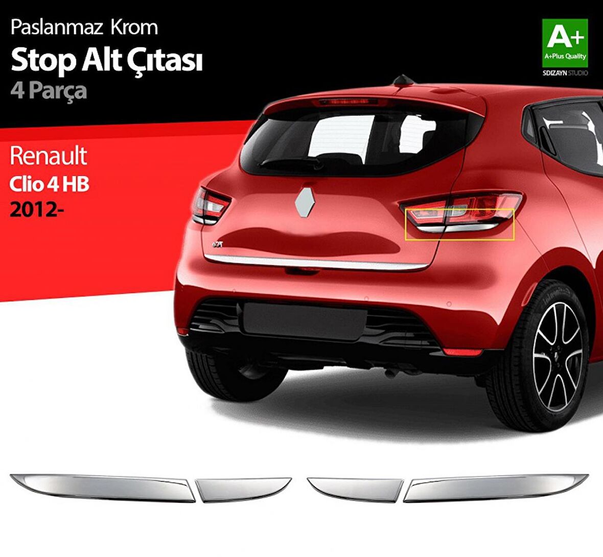 S-Dizayn Renault Clio 4 HB Krom Stop Alt Çıtası 4 Prç 2012 Üzeri