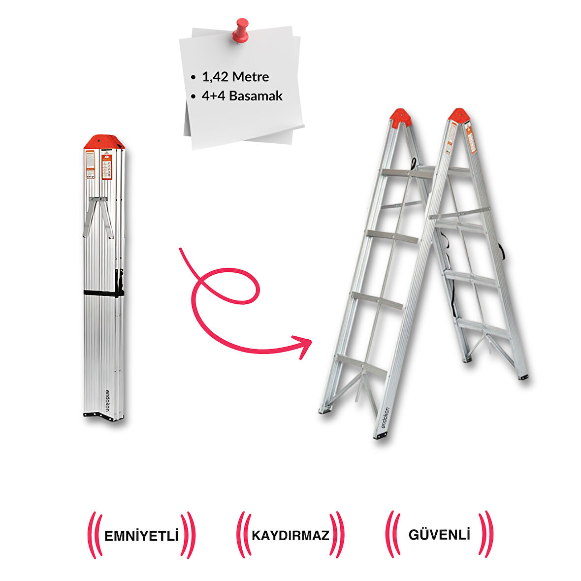 2*4 142 cm Katlanır Alüminyum Çubuk Merdiven