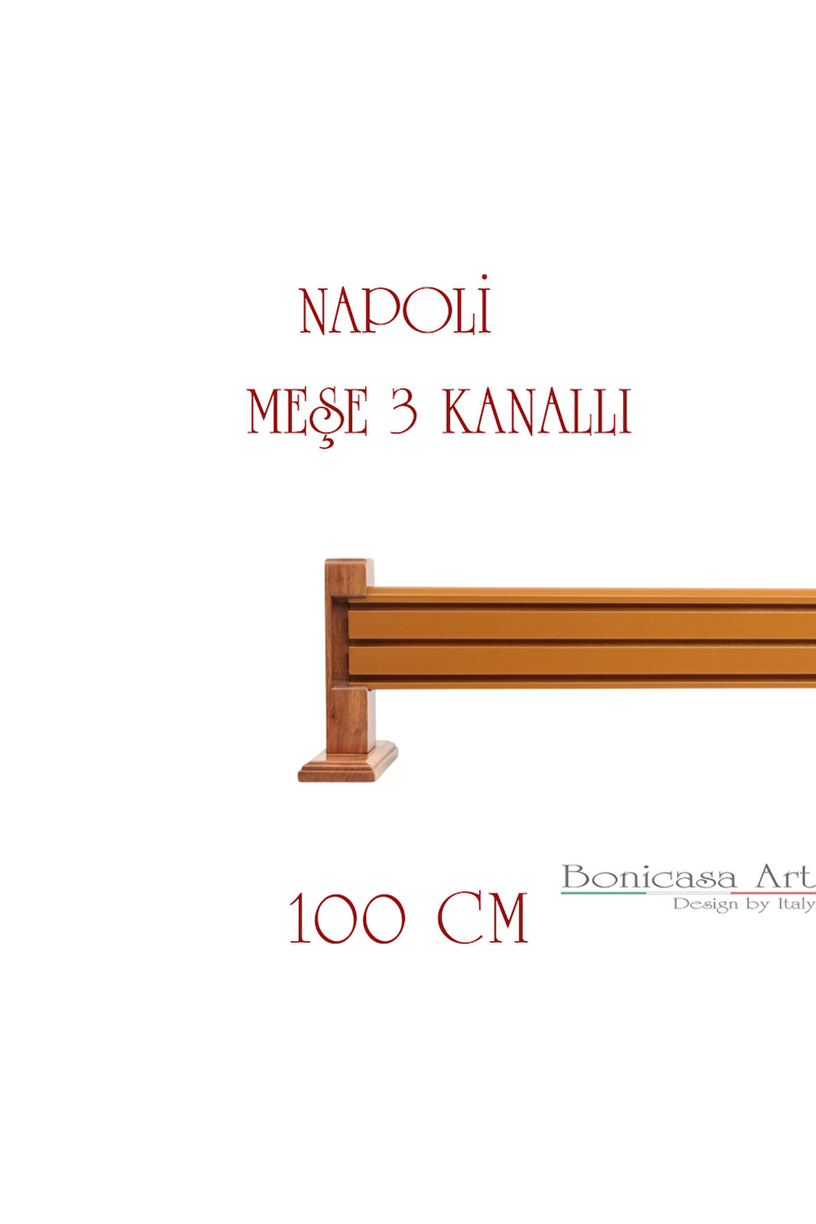 Napoli Ahşap Başlıklı 3 Kanallı Alüminyum Dekoratif Ray Korniş Modern Rustik Meşe 100 cm