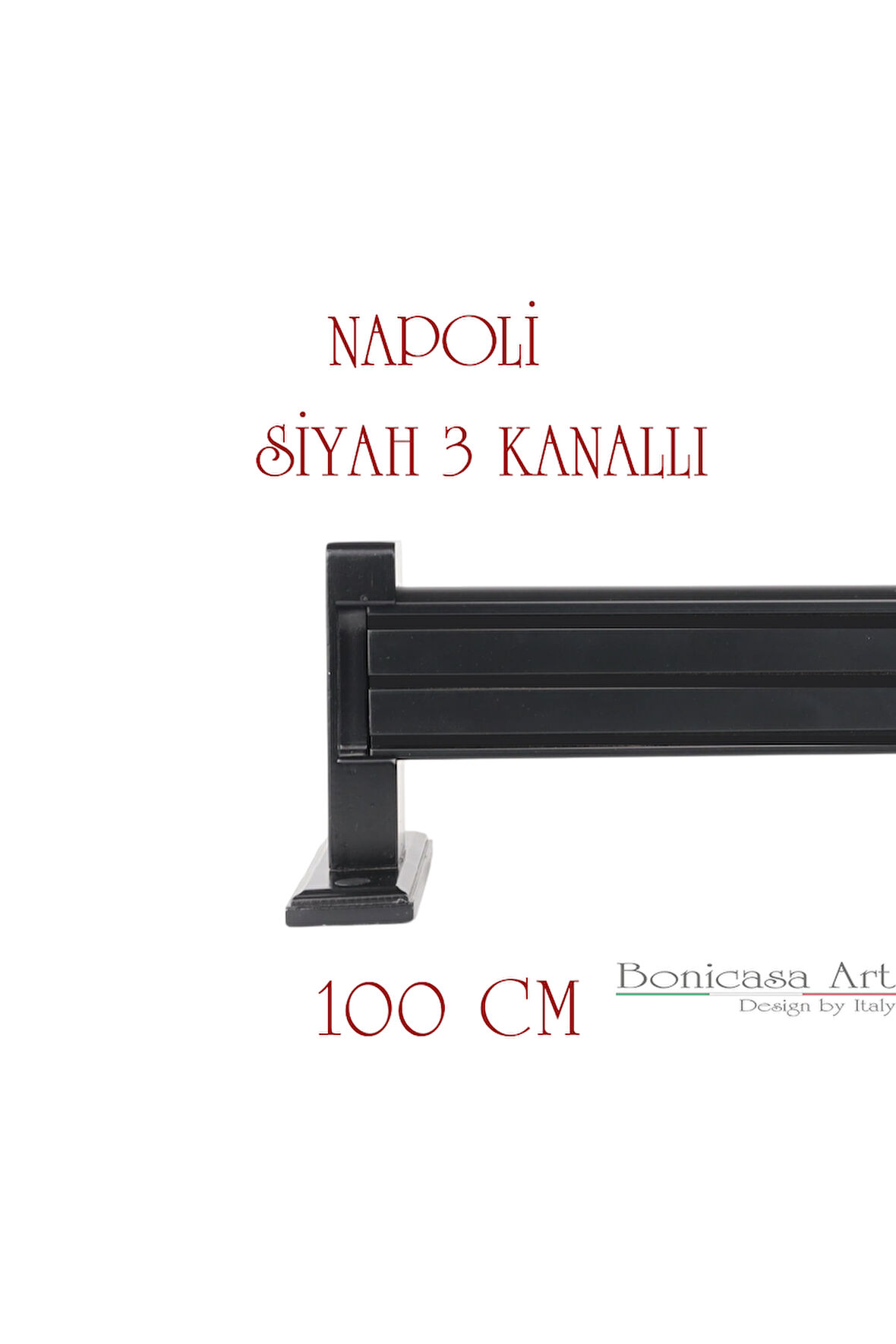 Napoli Ahşap Başlıklı 3 Kanallı Alüminyum Dekoratif Ray Korniş Modern Rustik Siyah 100 cm