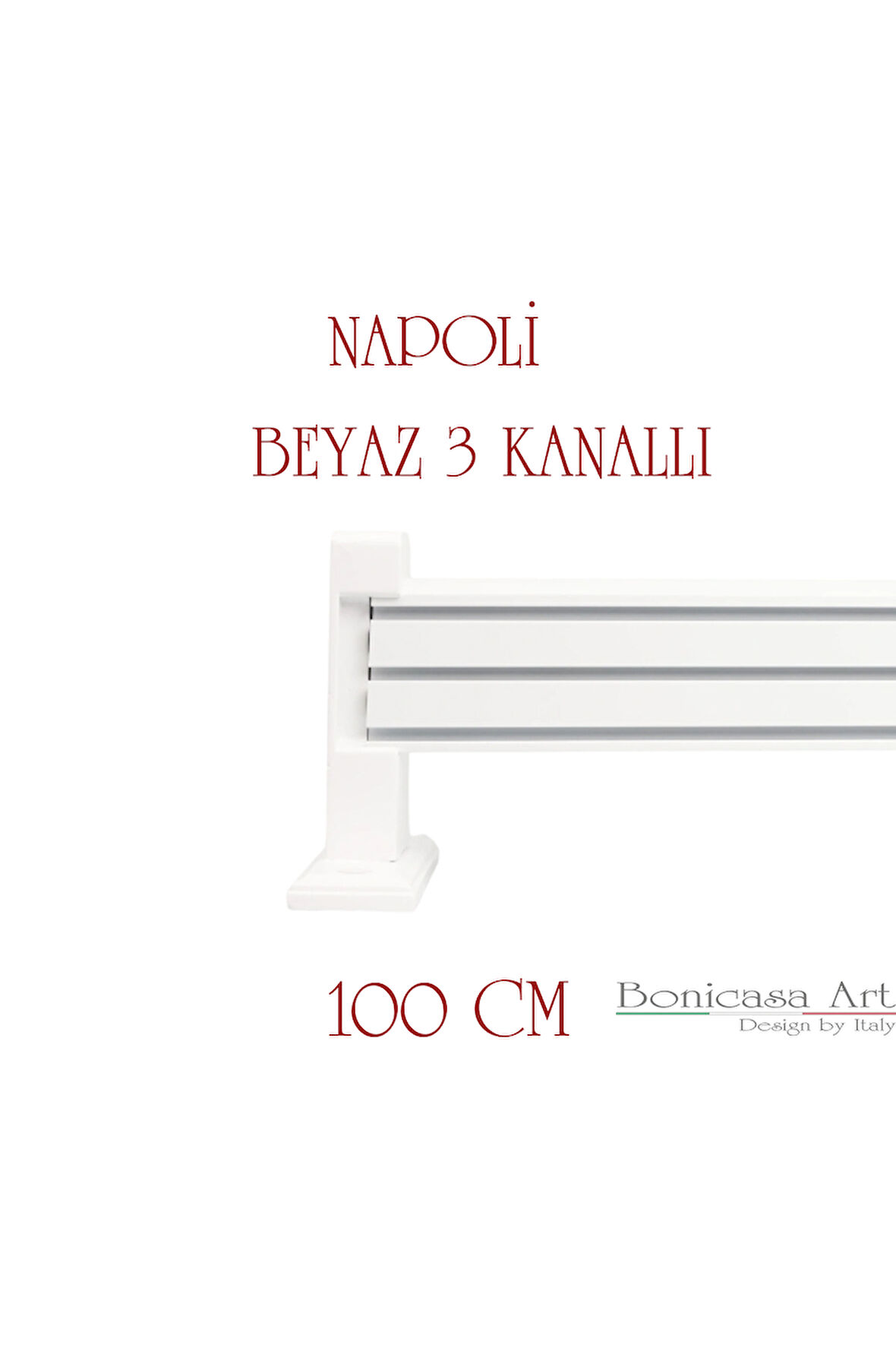 Napoli Ahşap Başlıklı 3 Kanallı Alüminyum Dekoratif Ray Korniş Modern Rustik Beyaz 100 cm